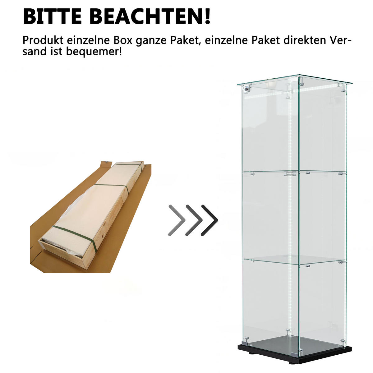 VITRINE, LED-Lichtleiste, 3 Einlageplatten, einzeltür mit Schloss, Schwarz - Schwarz, Glas (39.8/123.3/35cm) - BRILVERDE