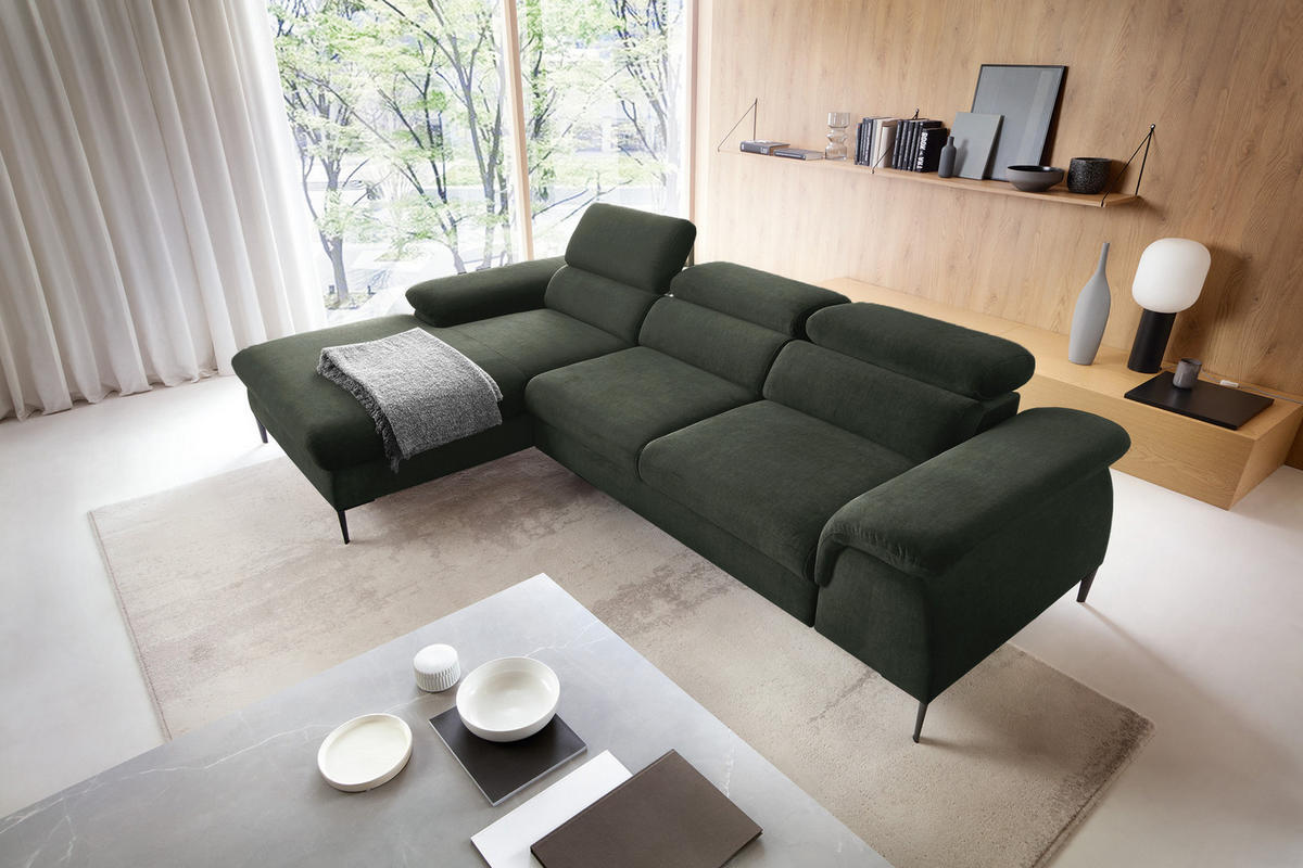 ECKSOFA L-Form 290 cm Amaro M mit Schlaffunktion, Links, Grün - Grün, Holz (288/182cm) - Emporius