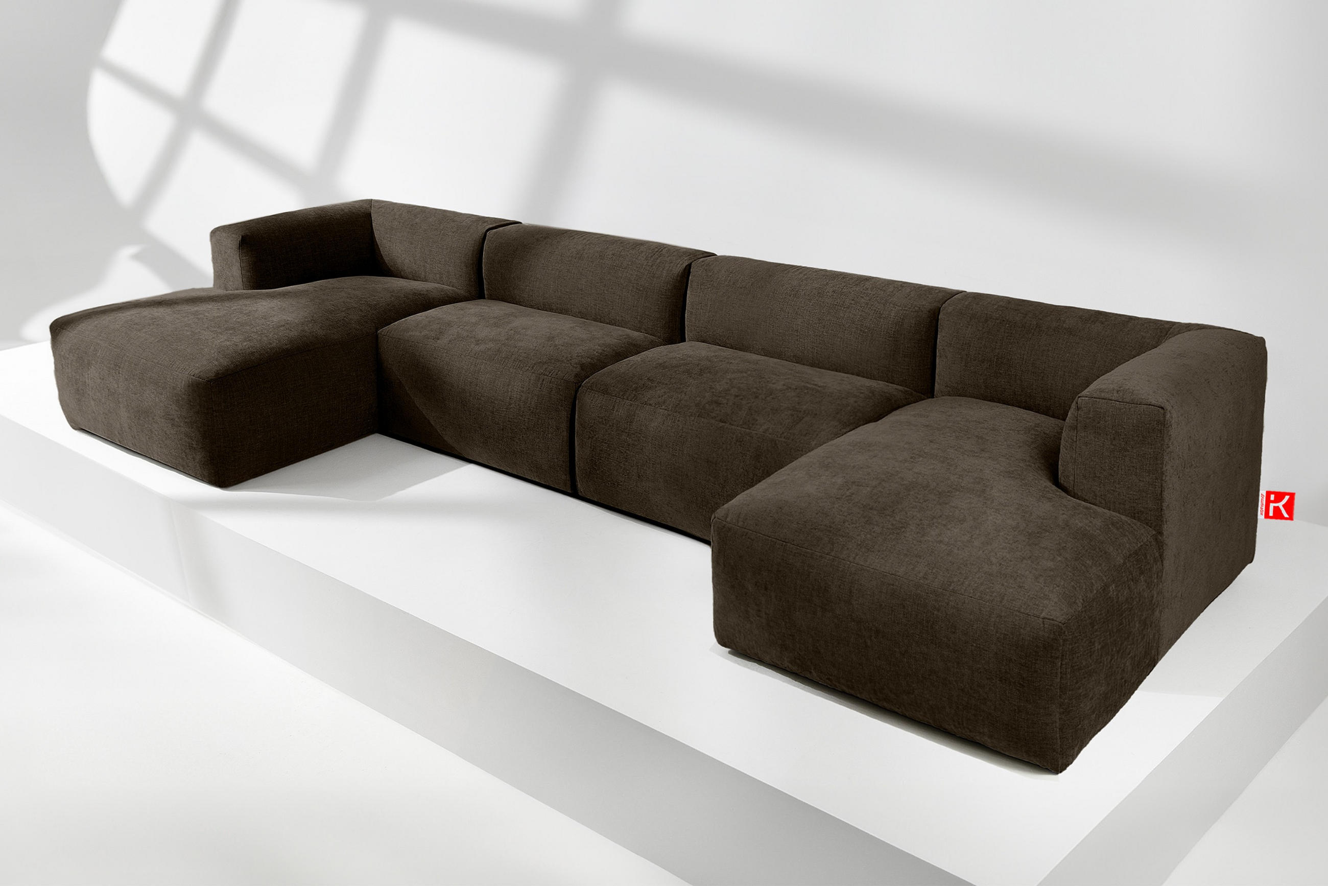 PANORAMA-ECKSOFA BUFFO 7/8 Sitzer mit extrem weicher Sitzfläche, Gewebestoff, braun - Braun, Textil (424/73/180cm) - KONSIMO®