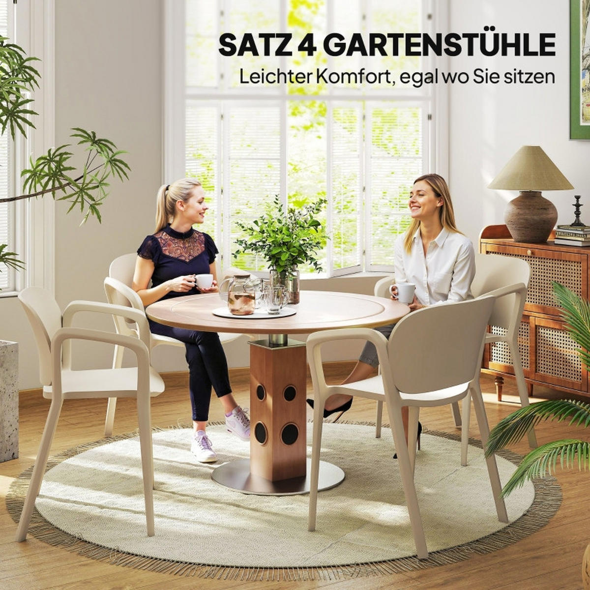 GARTENSTUHL 4er Set Kunststoff Armlehne 120 kg - Weiß, Kunststoff (60/75/56cm) - LEBENLANG