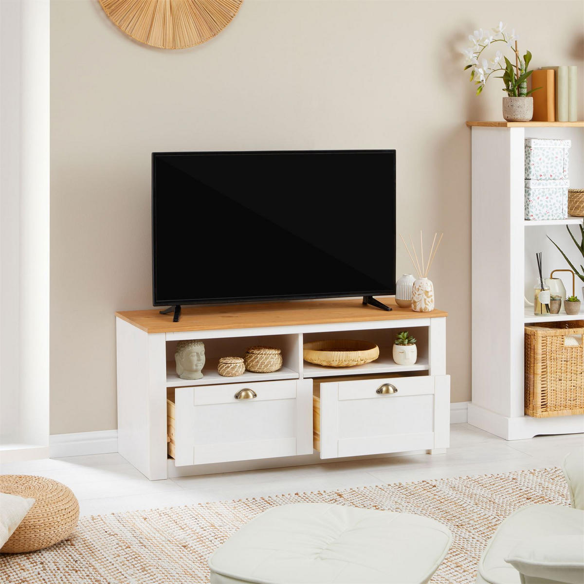 TV-LOWBOARD BOLTON - Weiß/Braun, Holz (110/50/40cm) - IDIMEX