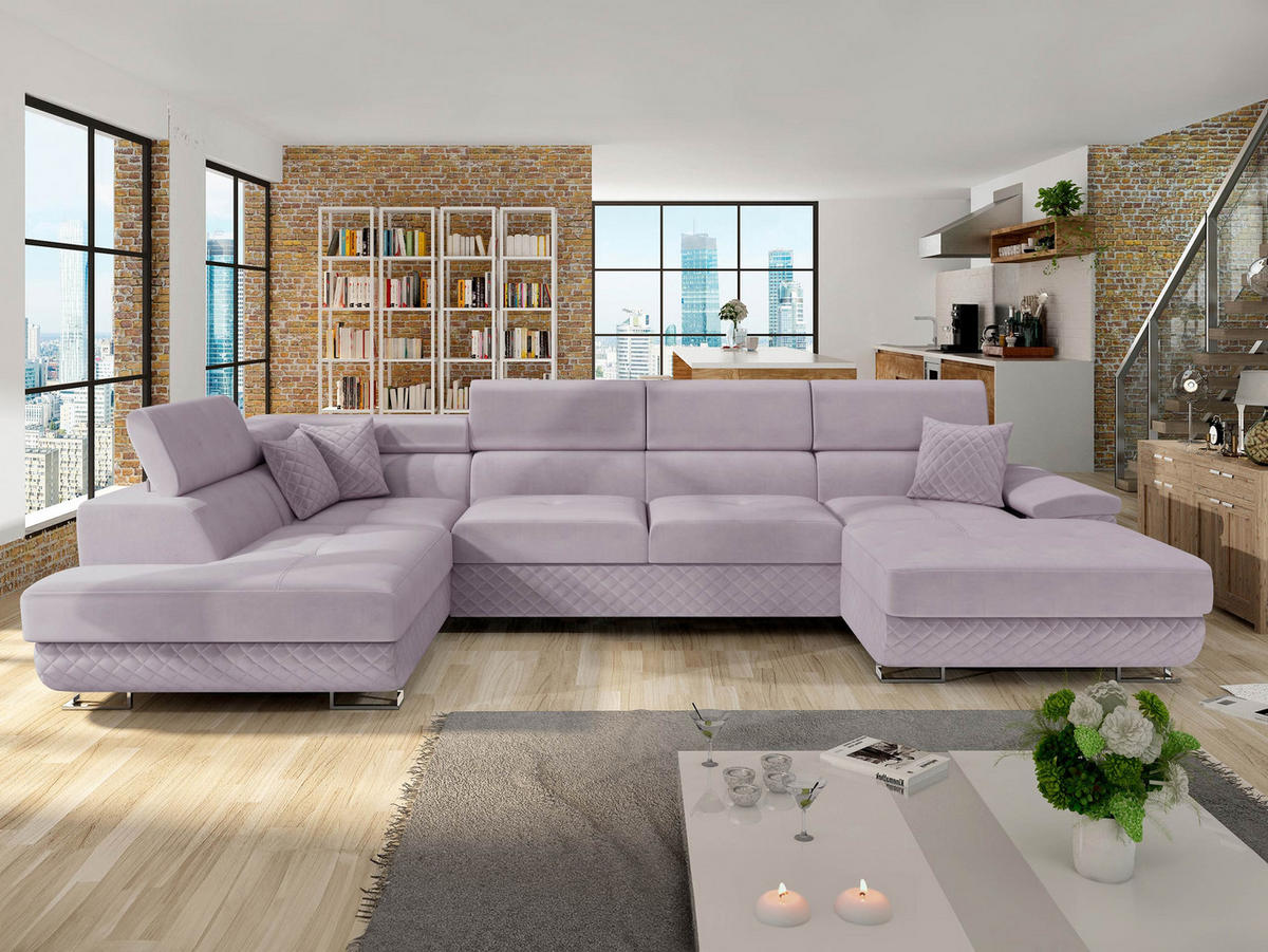 WOHNLANDSCHAFT Cotere Bis Premium, Seite: Links - Violett, Holz/Textil (345/91/202cm) - MIRJAN24