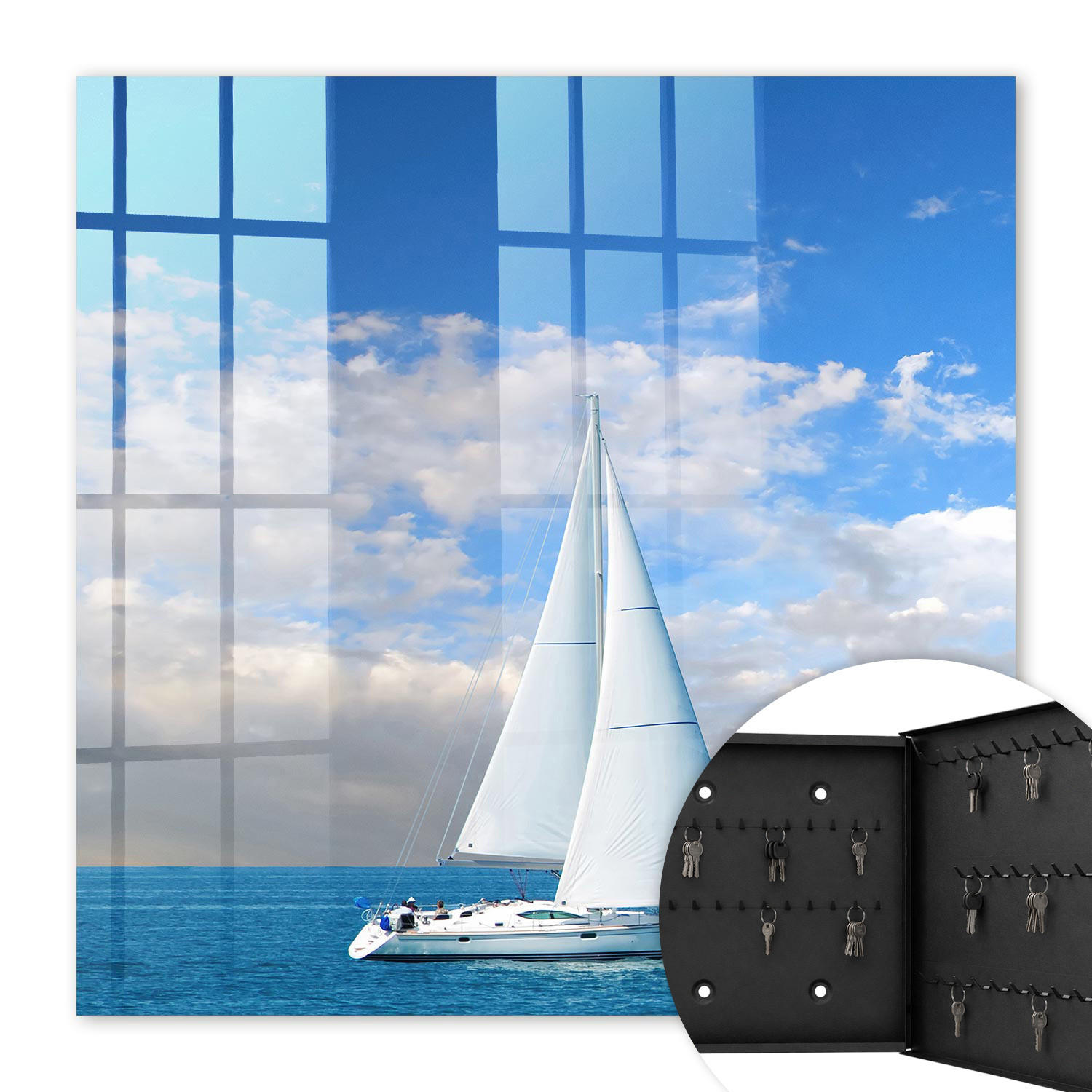 SCHLÜSSELBOX Schwarz 30x30 cm- Türöffnung nach rechts - Seeabenteuer - Blau, Metall (30/30/5cm) - TULUP