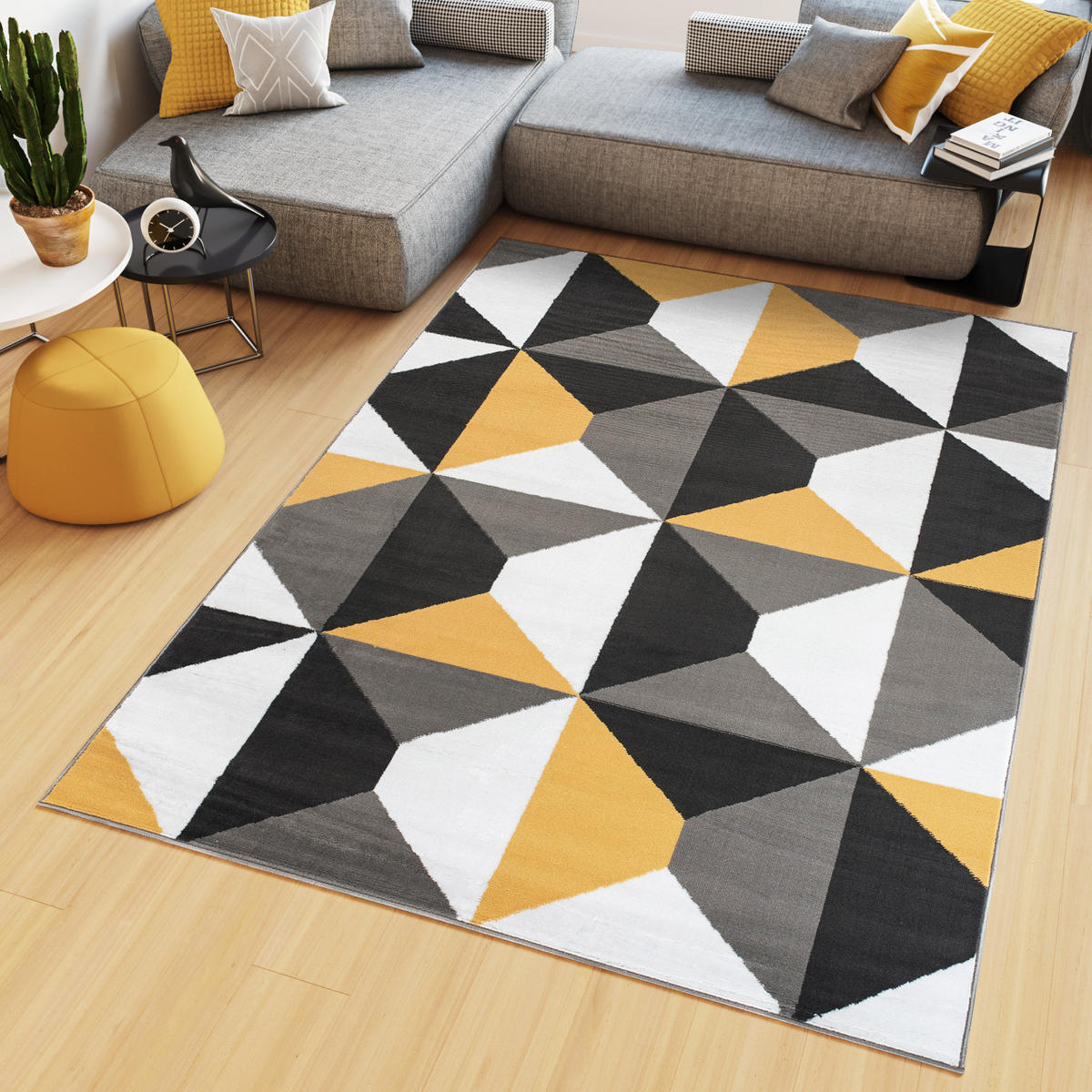 TEPPICH MAYA Gelb Vierecke Geometrisch Figuren 200/250 cm - Gelb, Textil (200/250cm) - Tapiso
