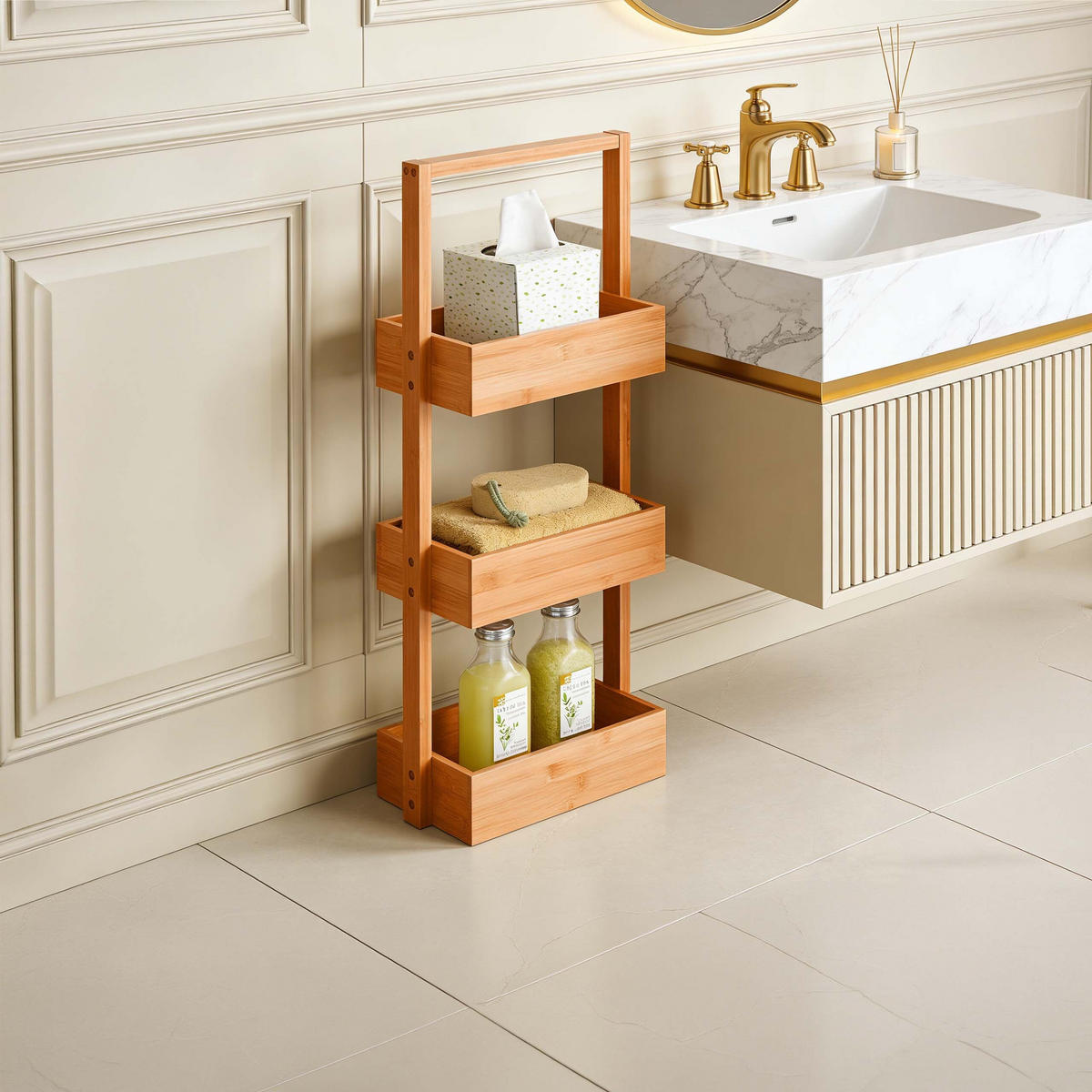 BADREGAL - Hellbraun, Holz/Holzwerkstoff (26/70/17cm) - Relaxdays