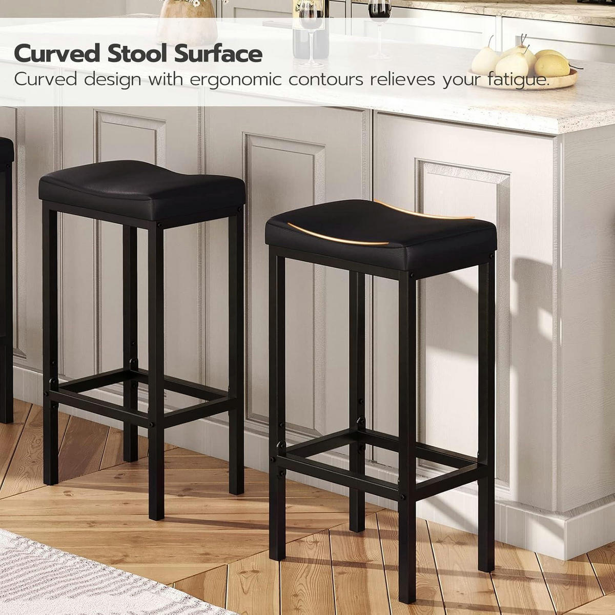 BARHOCKER 2er-Set Schwarz mit PU-Sitzfläche 63 cm - Schwarz, Kunststoff (42/63/30cm)