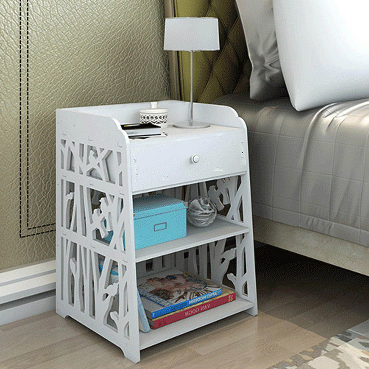 NACHTTISCH 40/30/50 cm Schublade Fächer WPC-Platten Weiß - Weiß, Holzwerkstoff (40/50/30cm) - Livingandhome