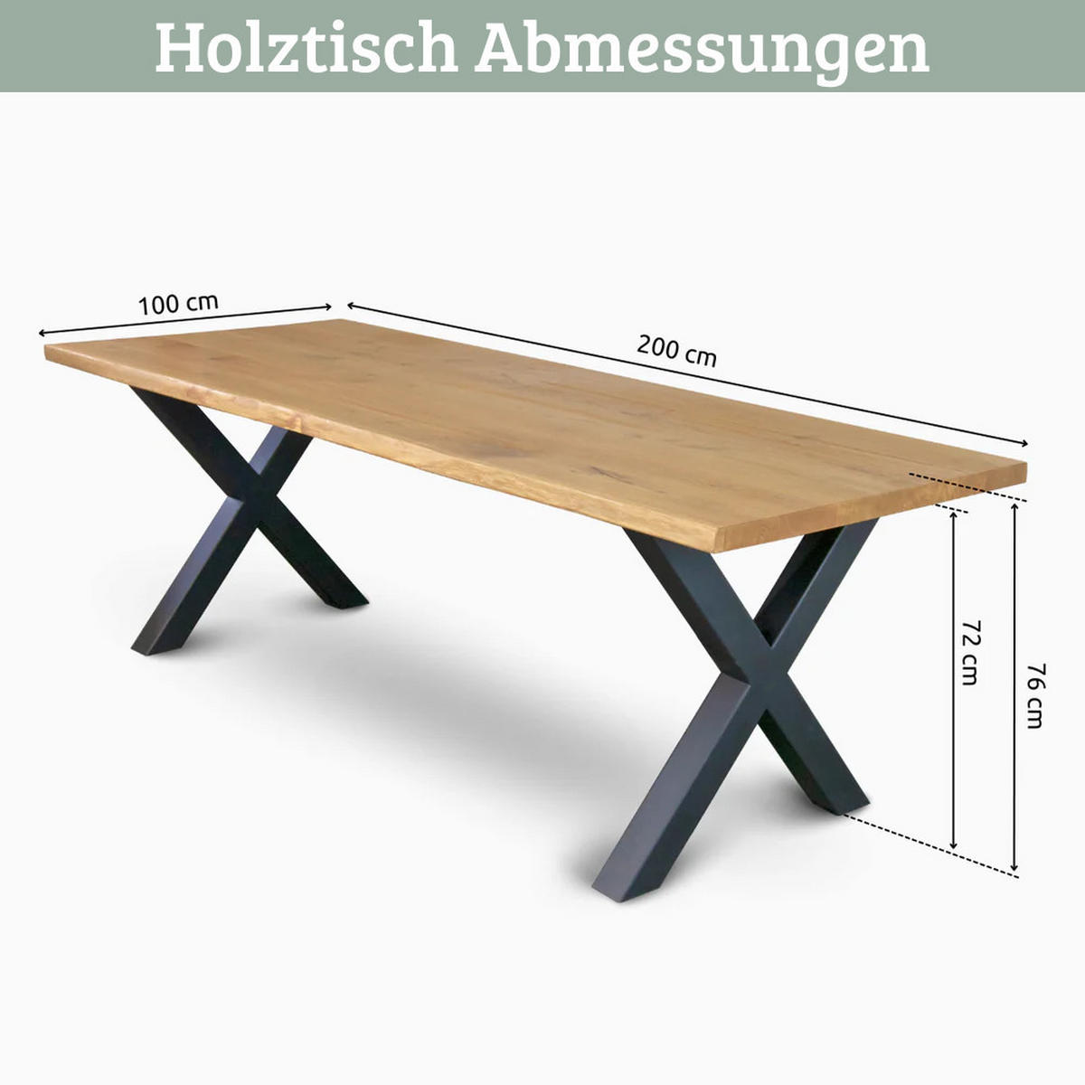 ESSTISCH Massivholz mit Baumkante RAGNAR 200x100 cm Eichenholz X-Hora Gestell - Braun, Holz/Metall (100/200/76cm) - DELUKE