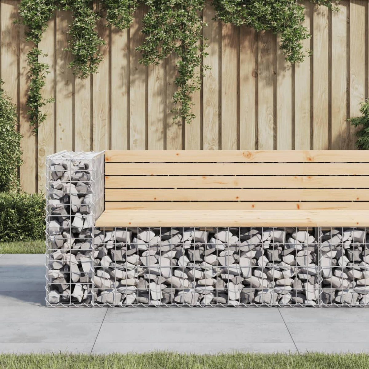 GARTENBANK Gabionen INO 122x71x65,5 cm Kiefernholz Natur - Silberfarben, Metall (122/65.5/71cm) - DELUKE