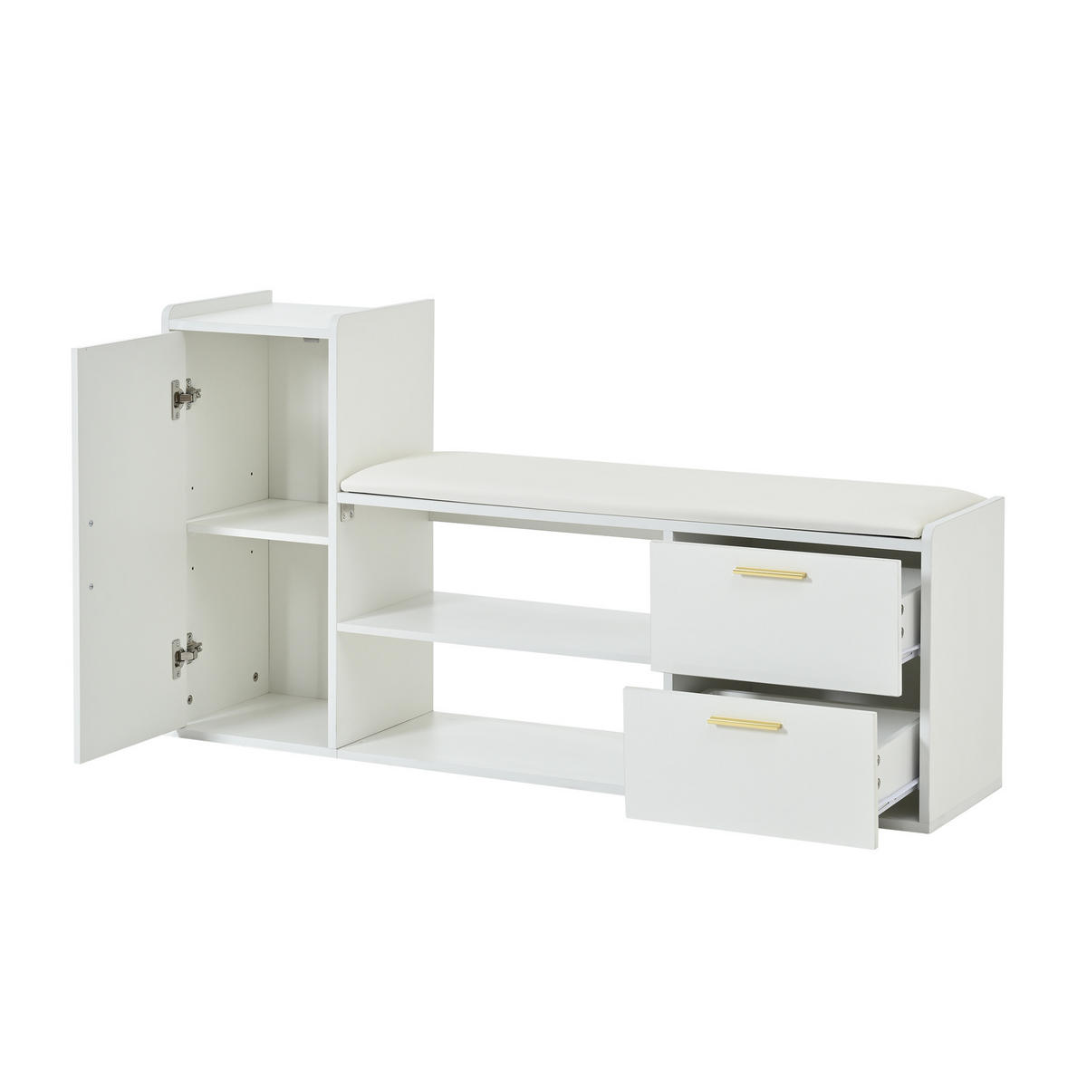 SCHUHSCHRANK Weiß Hochglanz 2 Schubladen 128x30x68cm Sitzbank - Weiß, Holzwerkstoff (30/68/128cm) - FLIEKS