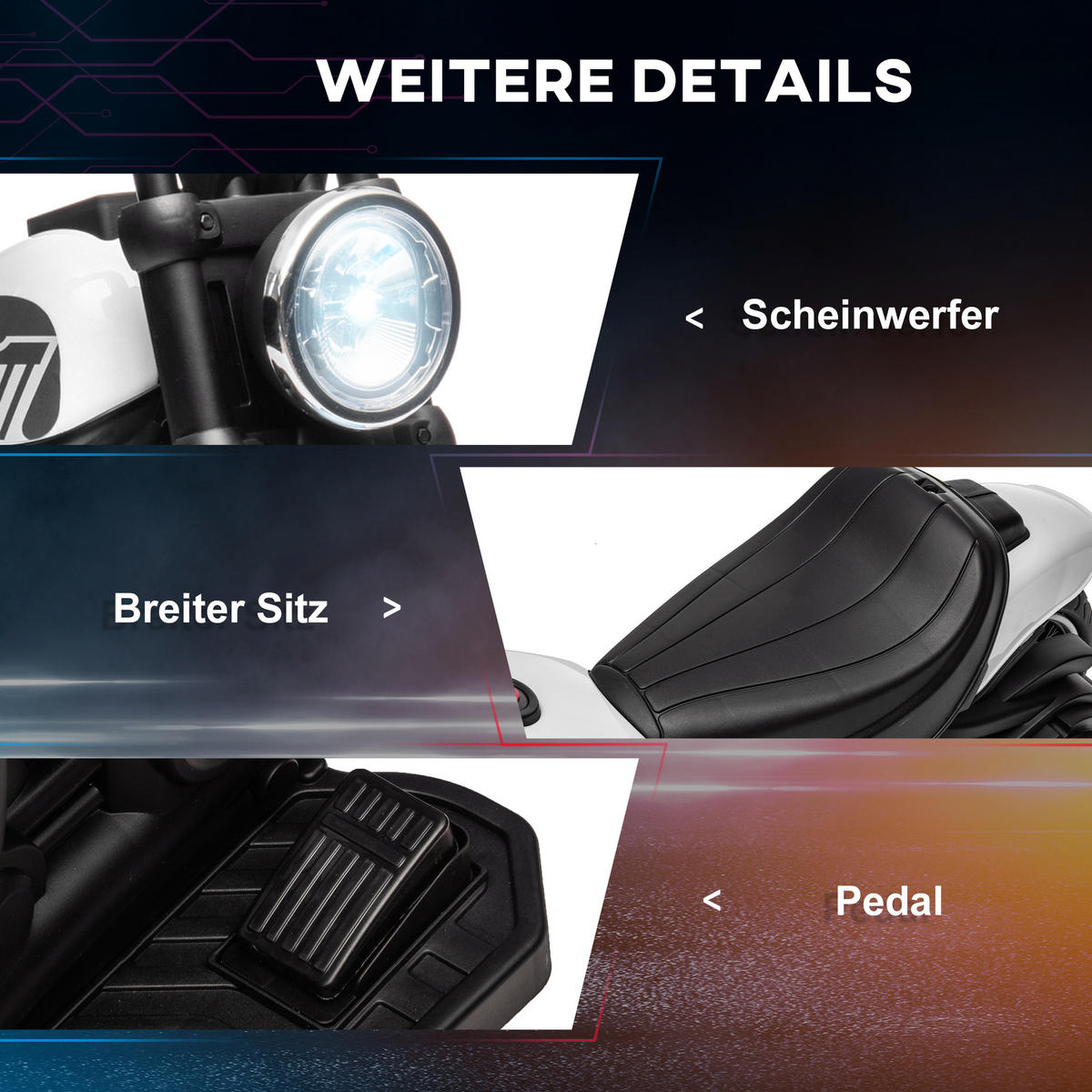 ELEKTROMOTORRAD - Schwarz/Weiß, Kunststoff/Metall (76/42/57cm) - HOMCOM