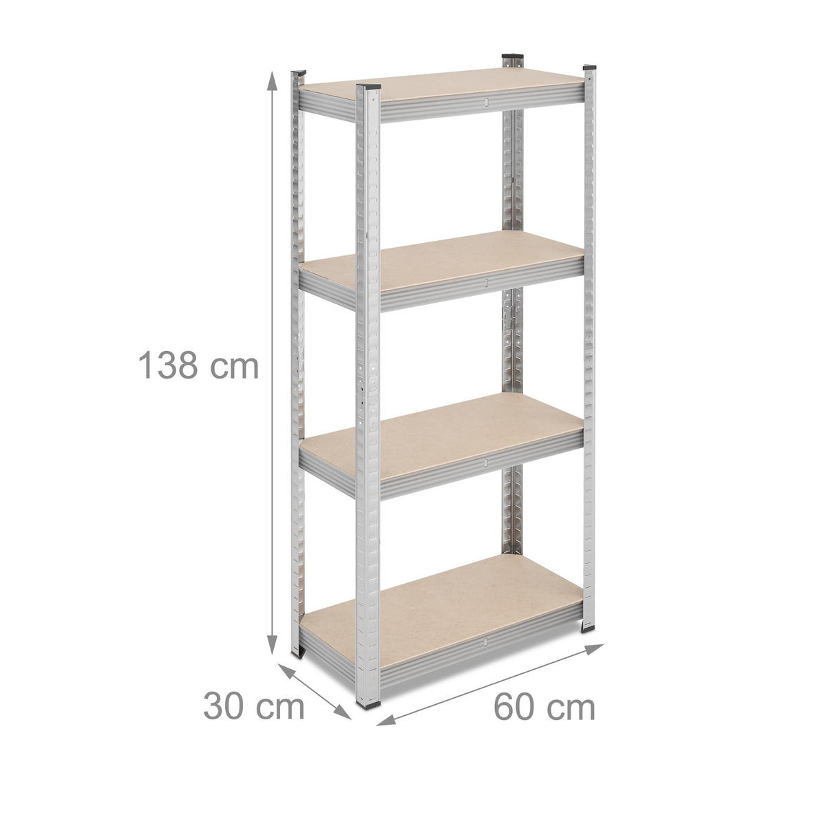 SCHWERLASTREGAL - Silberfarben, Holzwerkstoff/Kunststoff (60/138/30cm) - Relaxdays