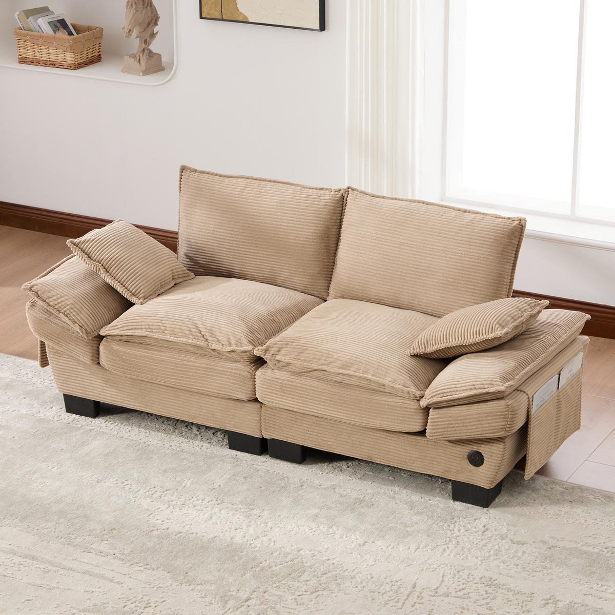 2-SITZER Sofa aus Corduroy 190x73x84 cm mit USB-C & Seitentaschen, beige - Beige, Textil (73/84/190cm)