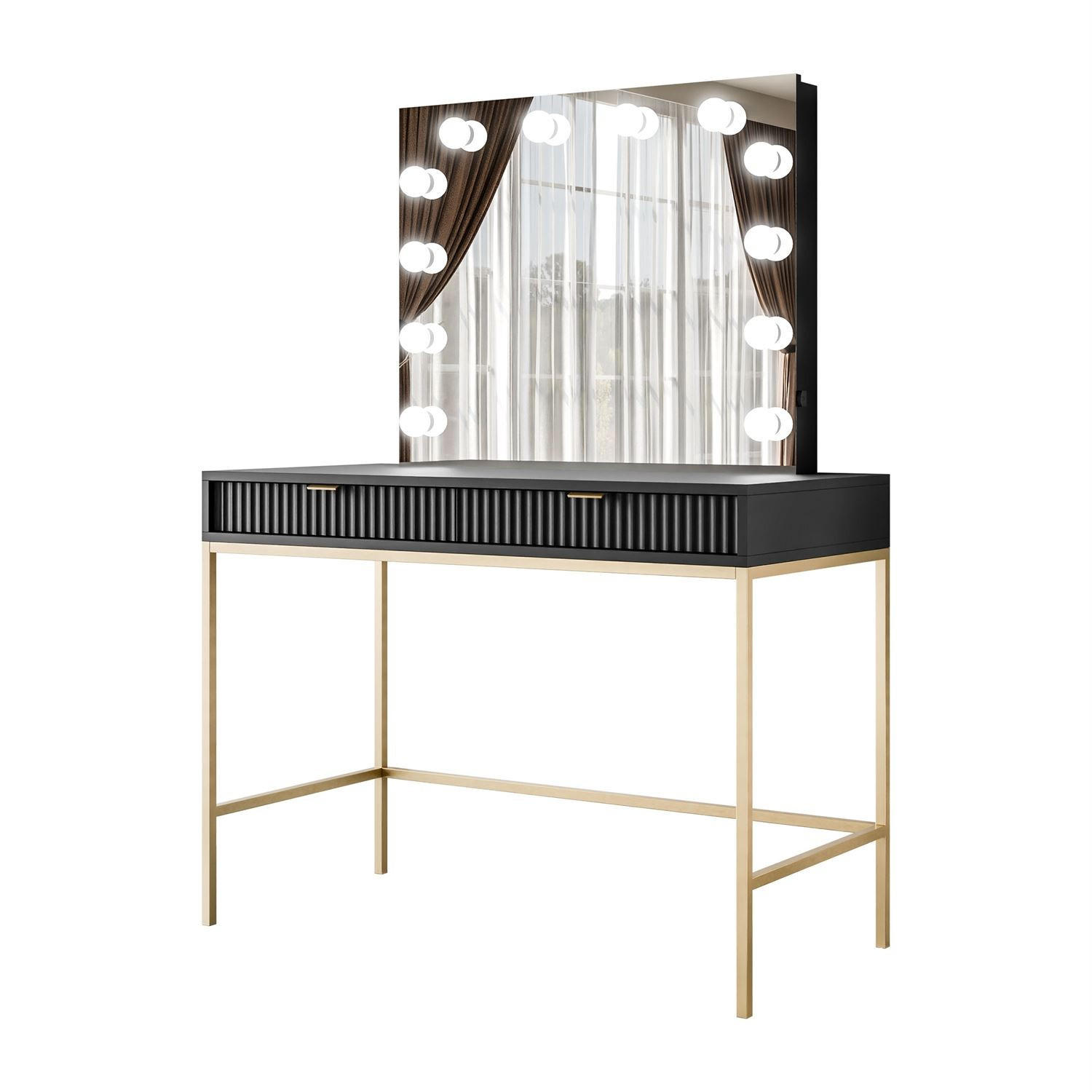 SCHMINKTISCH MIT SPIEGEL CORTADO ELITE GOLD SCHWARZ - Schwarz, Holzwerkstoff (104/78/50cm) - Lookway