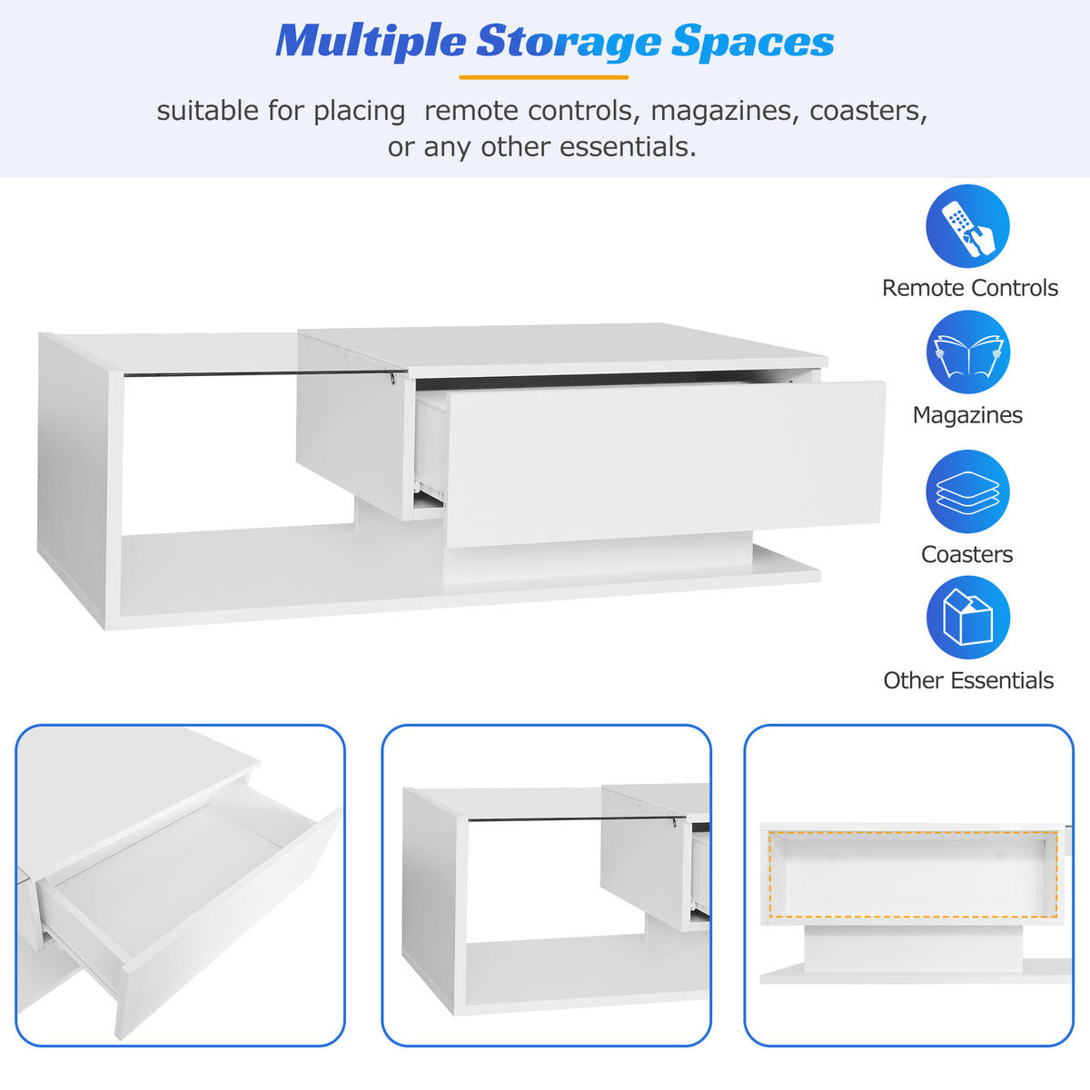 COUCHTISCH DE-173 Modellname Weiß - Weiß, Holzwerkstoff (50/100/32cm) - ComfortXL