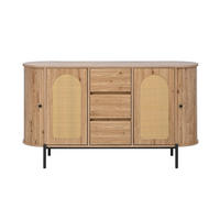SIDEBOARD in Holzoptik mit Rattan, ovale Form und verstellbaren Fächern - Naturfarben, Holzwerkstoff (140/77.5/38cm) - Urban Meuble