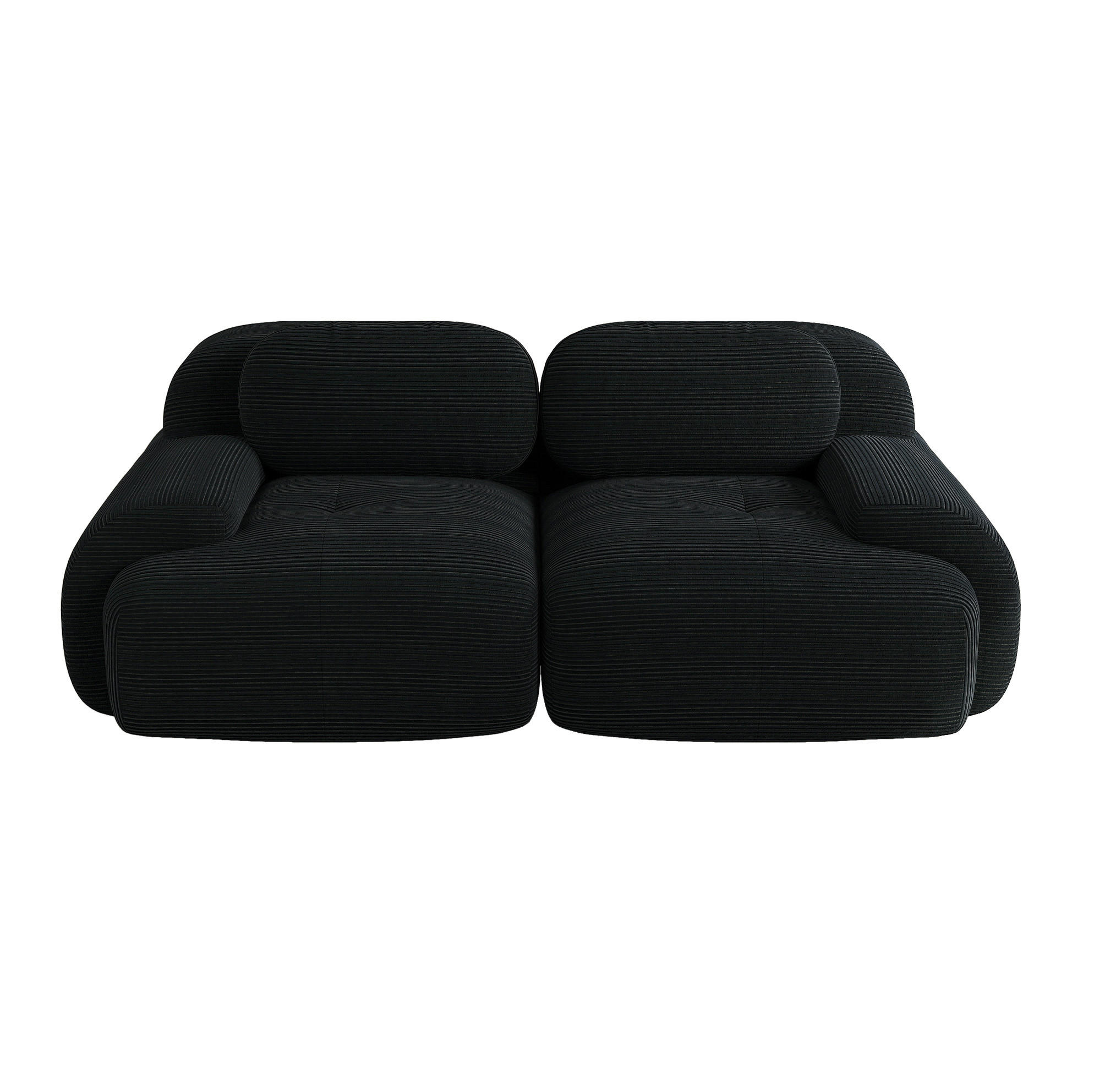 MODULARES Ecksofa rahmenlos mit geschwungenen Armlehnen und rutschfester Unterseite, Schwarz - Schwarz, Textil (208/103cm) - Redom