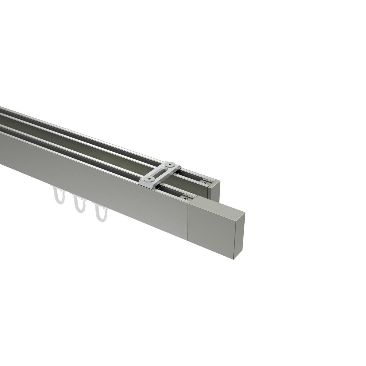 INNENLAUF-GARDINENSTANGEN-SET Smartline Lox 320 cm (geteilt in 2 x 160 cm), 2-läufig, 14x35 mm Edelstahl-Optik - Edelstahlfarben, Metall (320cm) - INTERDECO