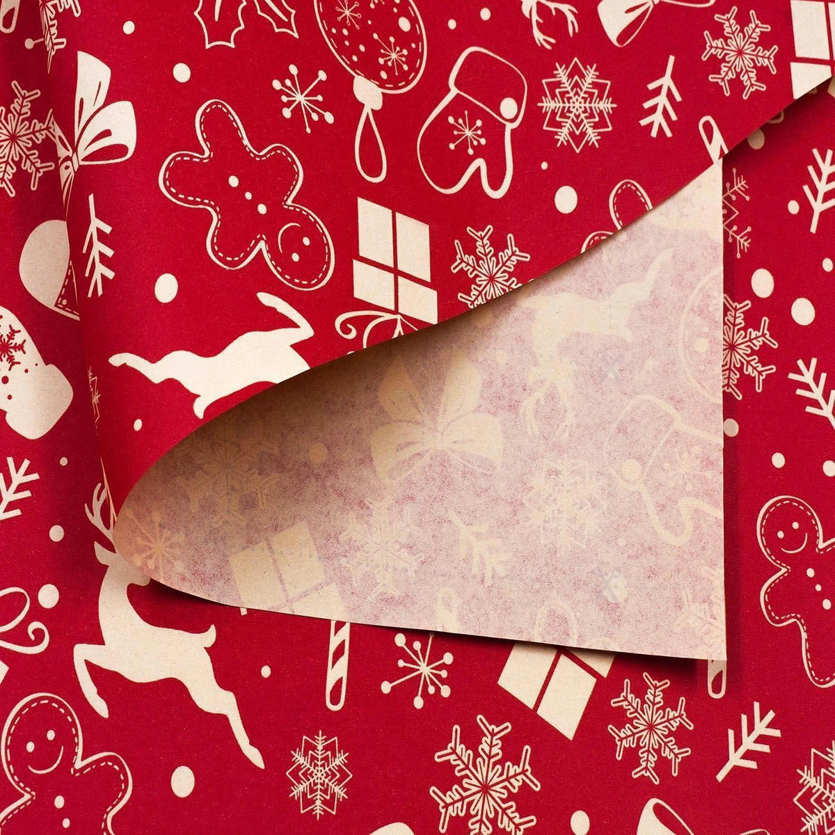GESCHENKPAPIERROLLE 43 cm x 15 m Rot Weihnachtsmuster Kraftpapier - Rot, Papier (43/43/43cm)