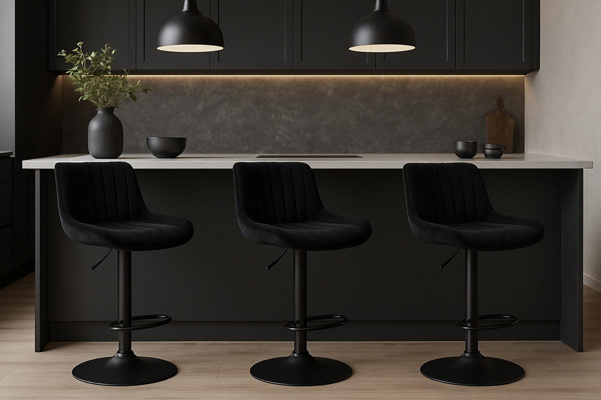 BARHOCKER Lento Gestell schwarz Samt Schwarz - Schwarz, Textil/Metall (50/108/50cm) - TPFLiving