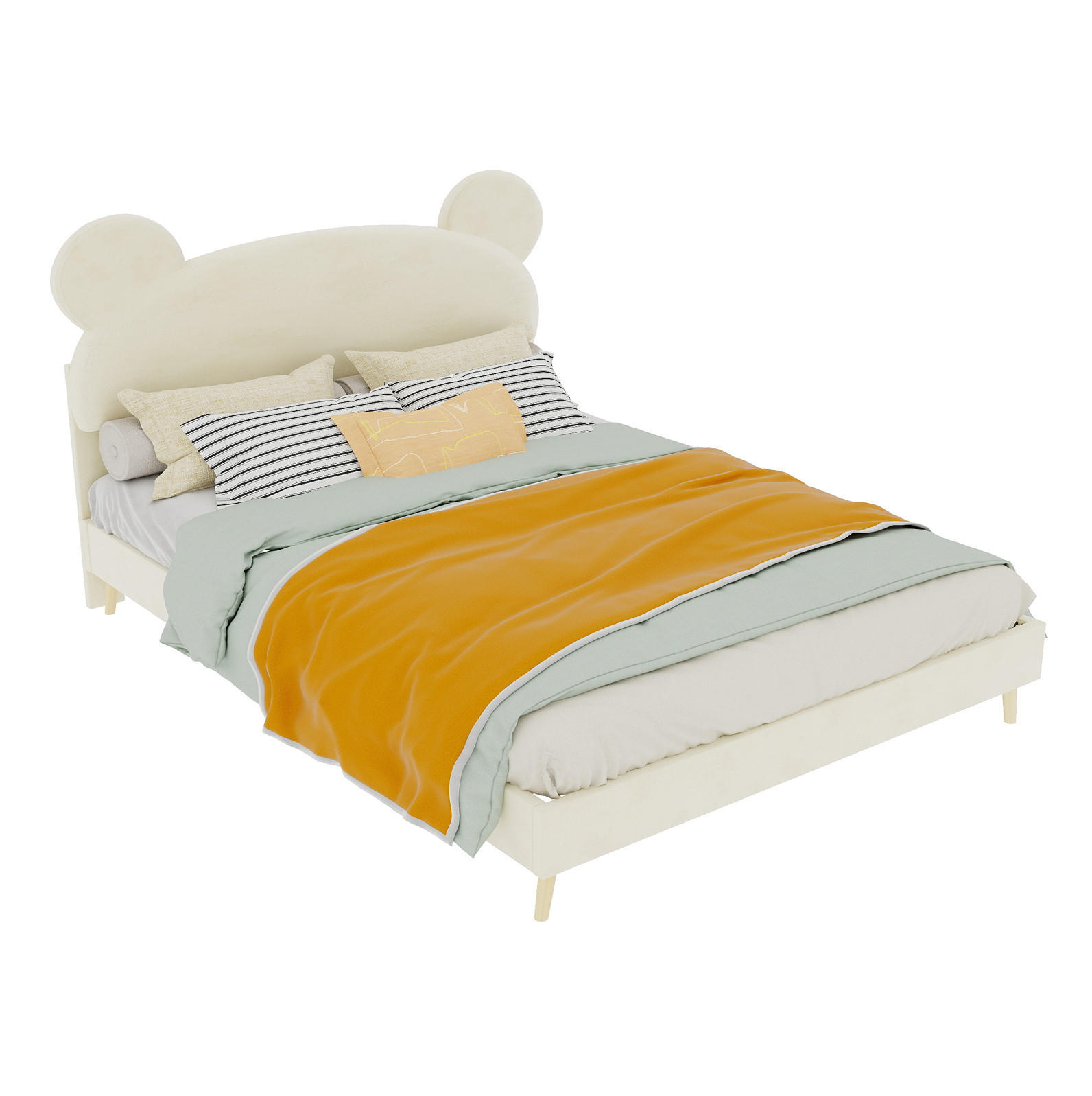 OKWISH DĚTSKÁ postel 140/200 cm béžová z látky a kovu s plyšovým čelem a matrací