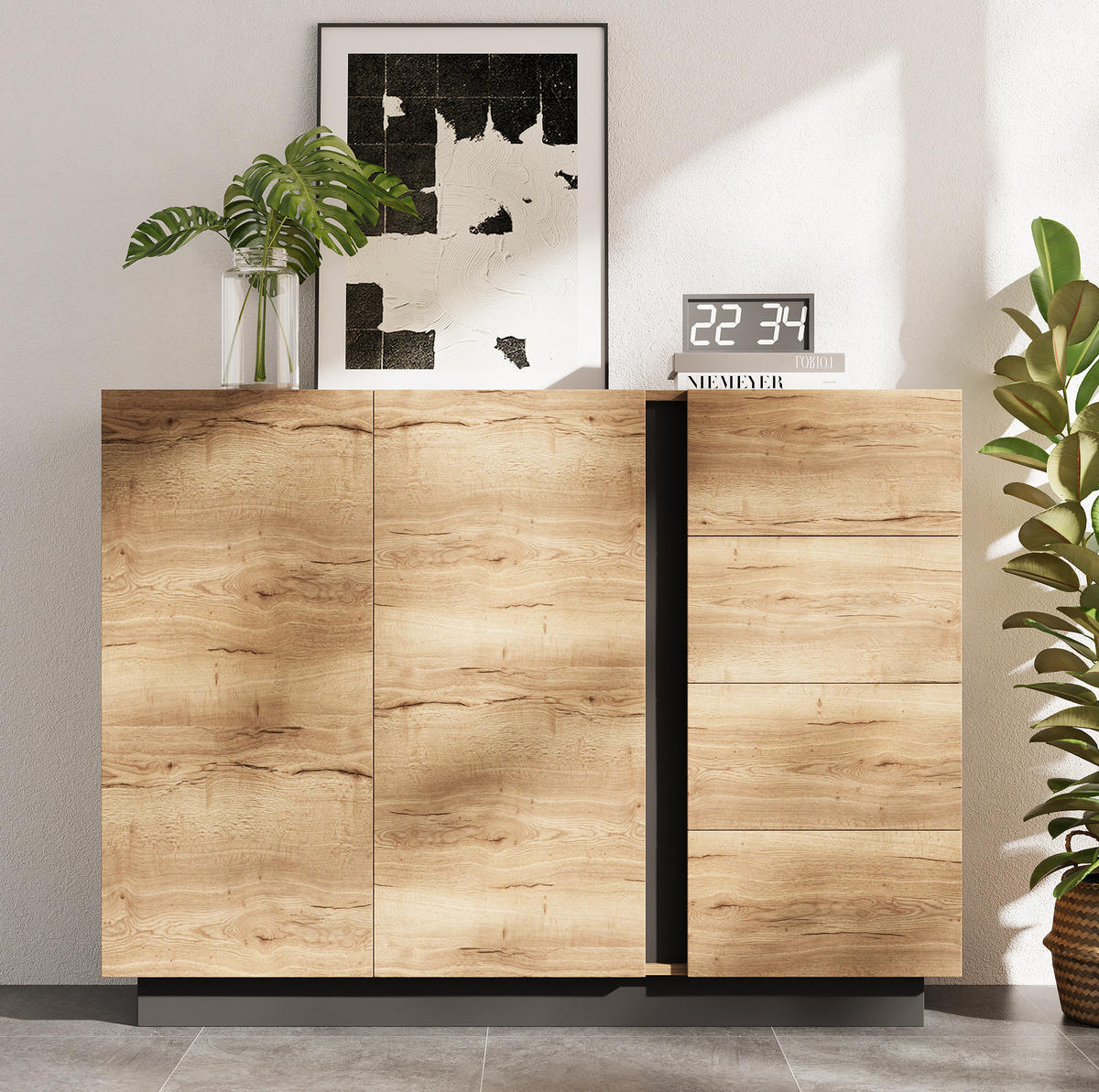KOMODA 120/35,5/90,5 cm přírodní černá z dřevotřísky s bezúchytkovým otevíráním a úložným prostorem - přírodní, kompozitní dřevo (120/90.5/35.5cm) - OKWISH