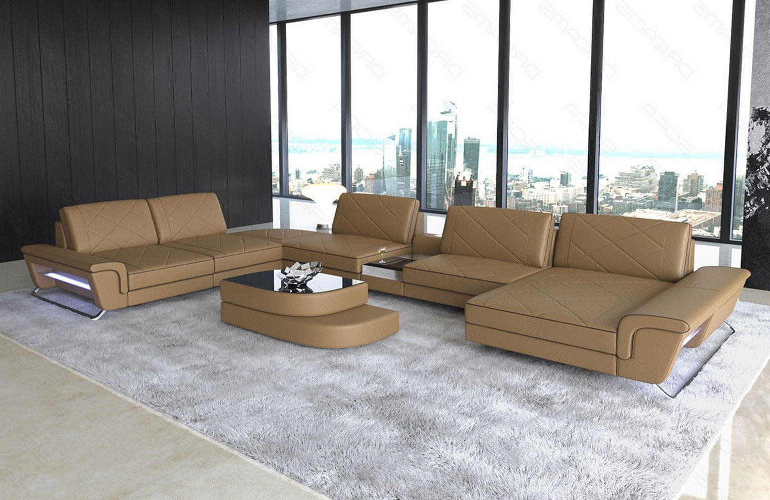 Thumbnail - Sofa Dreams Wohnlandschaft, Beige, Leder, Rechteckig, 456x89x329 cm, Wohnzimmer, Sofas & Couches, Wohnlandschaften, Wohn...