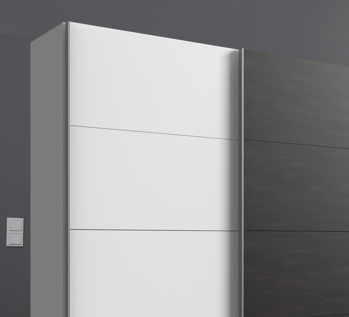 SCHWEBETÜRENSCHRANK 3-türig B270/H208/T65 cm Weiß mit Mitteltür in grauer Stahl-Optik / 22003 - Alufarben/Weiß, Holzwerkstoff/Metall (270/208/65cm) - luma-home