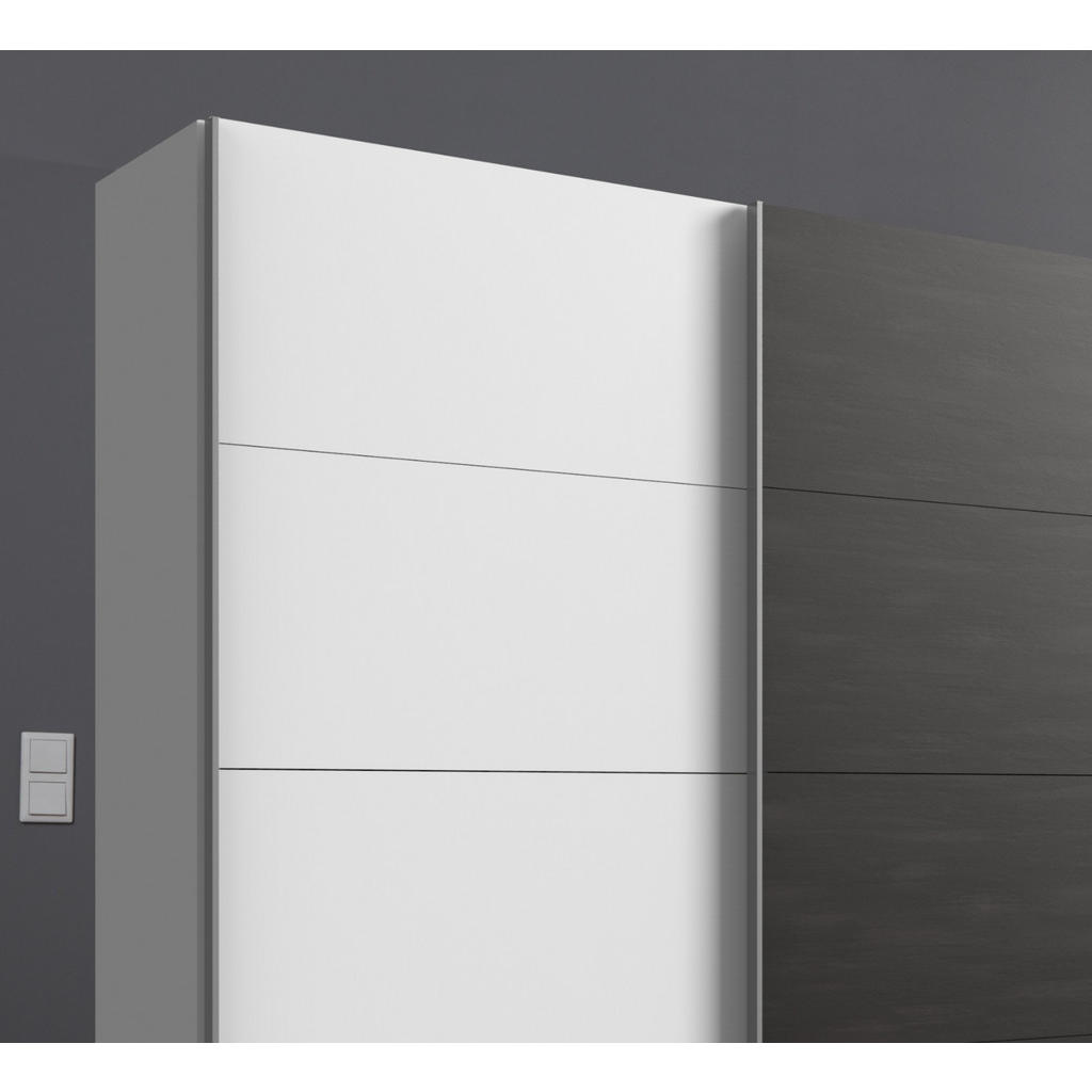 Thumbnail - luma-home Schwebetürenschrank, Weiß, Grau, Metall, 3 Fächer, einzeln stellbar,Rechteckig, 270x208x65 cm, Schlafzimmer, K...