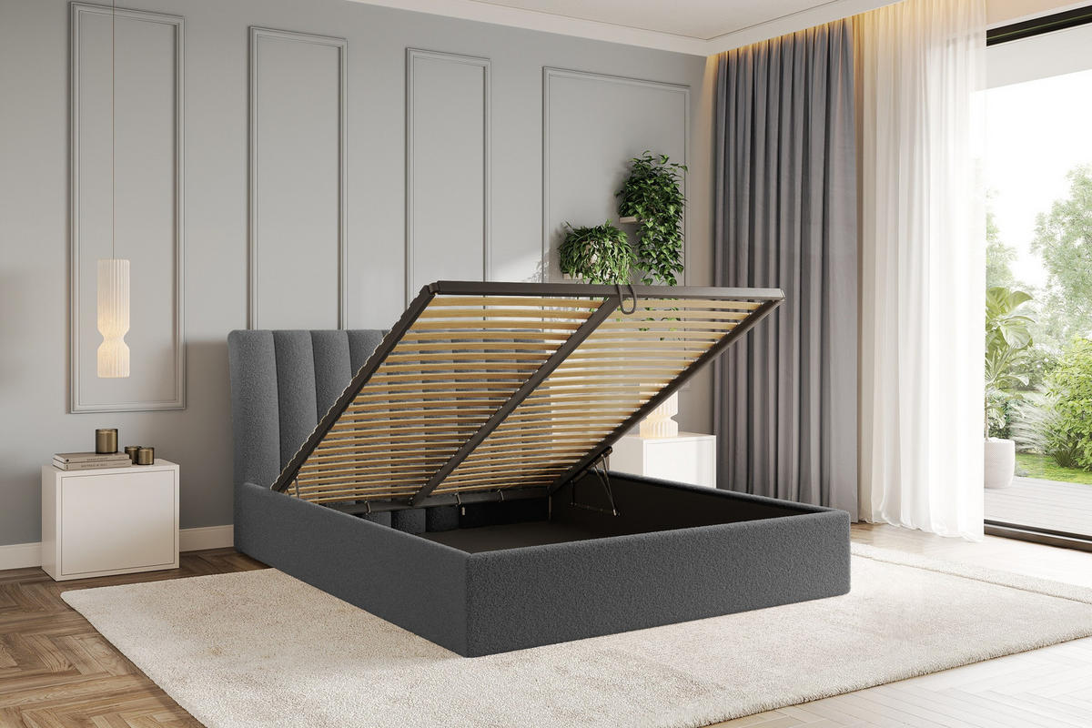 POLSTERBETT mit Bettkasten und Lattenrost, Boxbett ohne Matratze - ILAN 180x200 Grau - Schieferfarben, Holzwerkstoff/Textil (180/200cm) - ALTDECOR