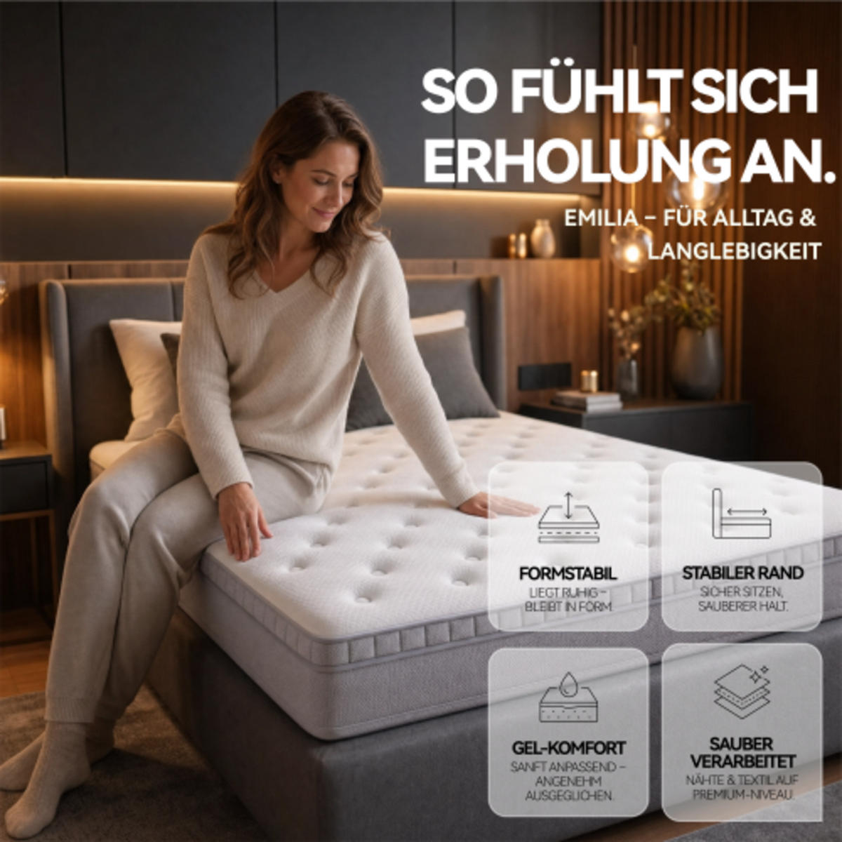 TASCHENFEDERKERNMATRATZE 120 × 200cm mit verstärktem Rand und 7-Zonen-System, altweiß - Weiß, Kunststoff - Luhomfu