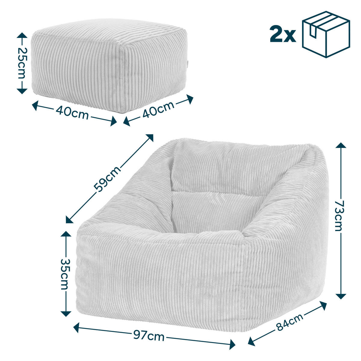 SITZSACK Cord Sessel Natalia mit Hocker - Terracotta, Textil (97/73/84cm) - icon