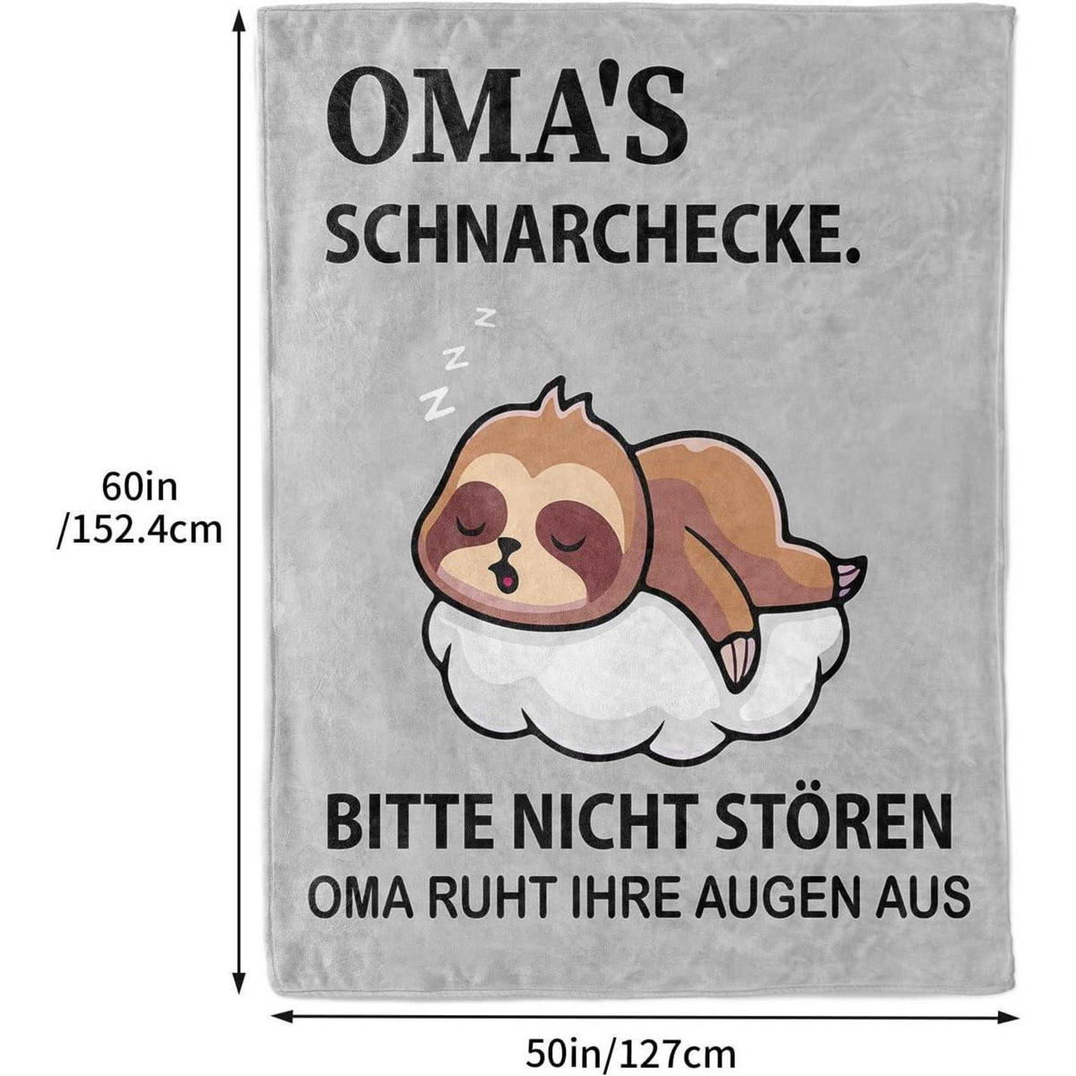 KUSCHELDECKE Grau mit Faultier-Motiv, Geschenk für Oma - Grau, Textil (127/152.4cm)