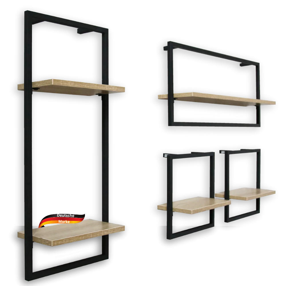 WANDREGAL 4er-Set Schwarz SYIOP MDF Metallrahmen - Braun, Holz (70/30/15cm) - DELUKE