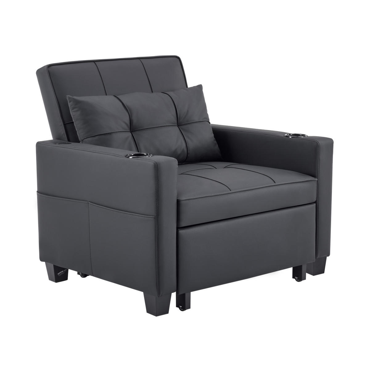SESSEL 3-in-1 ausziehbar Schwarz mit Liegefunktion - Schwarz, Holz (87/84/74cm) - Meubliv