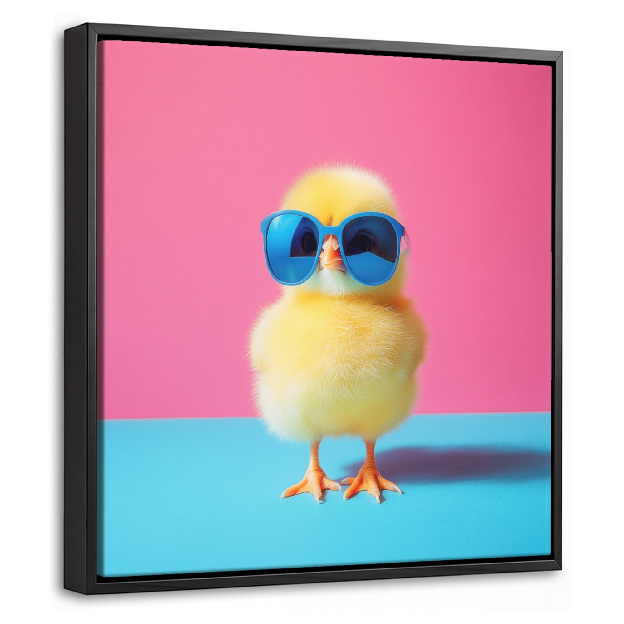 LEINWAND Bilder mit Rahmen - Chick - Sonnenbrille - Blau - 20x20 - Pink, Textil (20/20cm) - MuchoWow