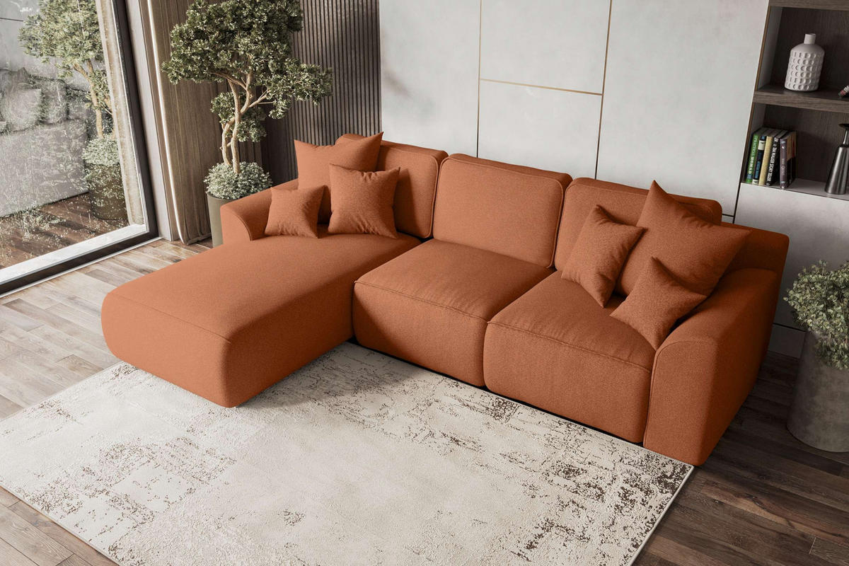 ECKSOFA GUSTO Strukturstoff Rostfarben Links inkl. Schlaffunktion - Chromfarben/Rostfarben, Kunststoff/Textil (194/295cm) - 99rooms
