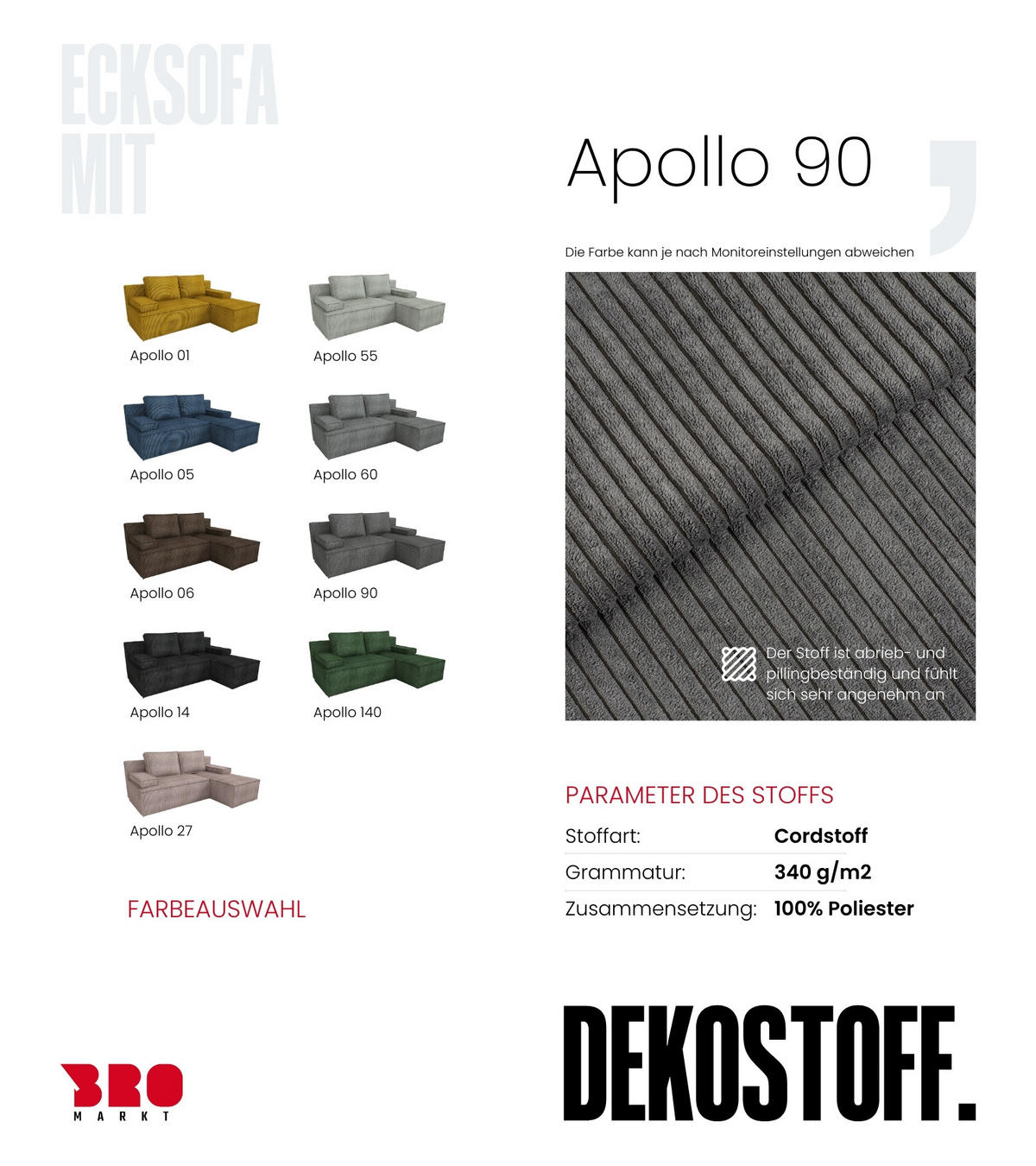 ECKSOFA Caspar mit Schlaffunktion Grau Cord - Dunkelgrau, Textil (200/141cm) - Bromarkt