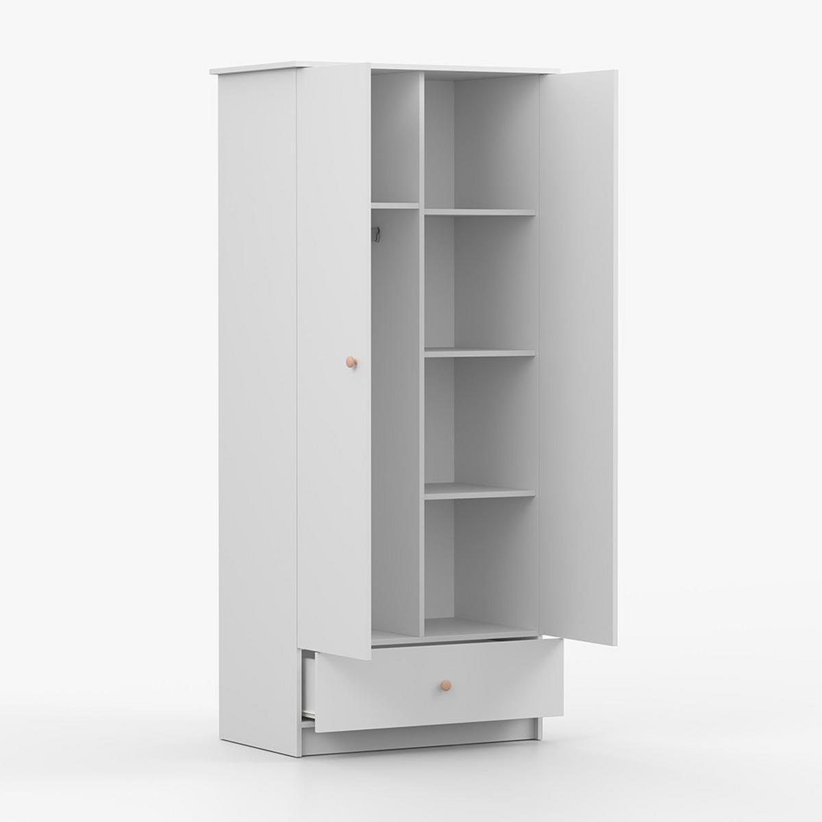 DREHTÜRENSCHRANK 85,5/193/53 cm 2-türig Olaf I Weiß + rosa Griffe - Weiß/Rosa, Holzwerkstoff/Metall (85.5/193/53cm) - imoebel24