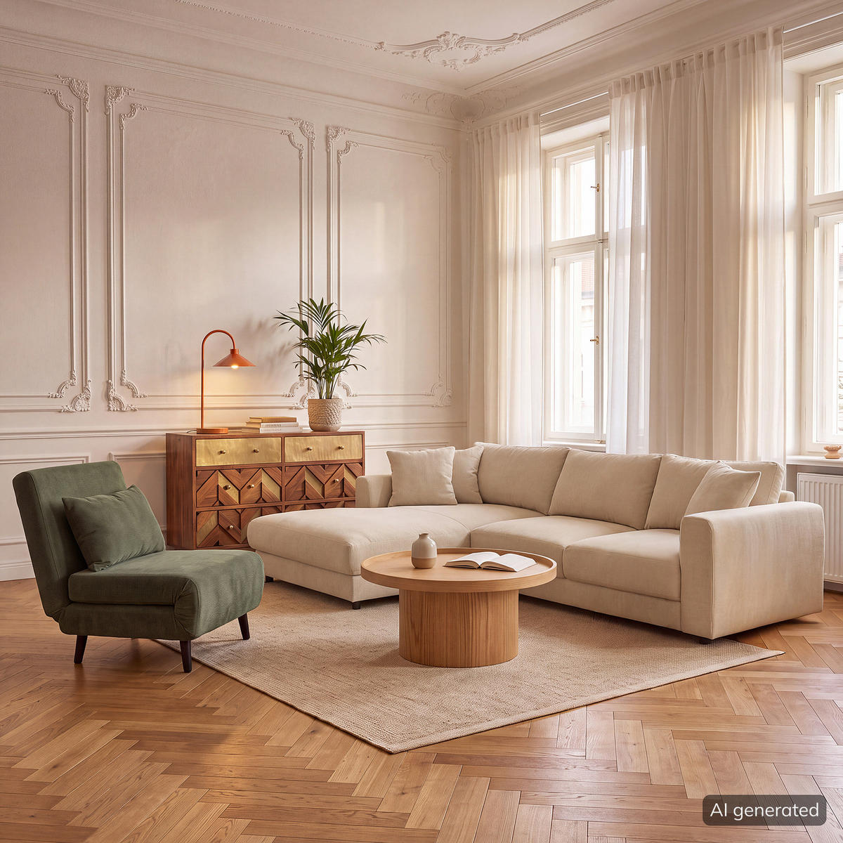 ECKSOFA mit Longchair - Beige/Schwarz, Holz/Kunststoff (286/183cm) - home24
