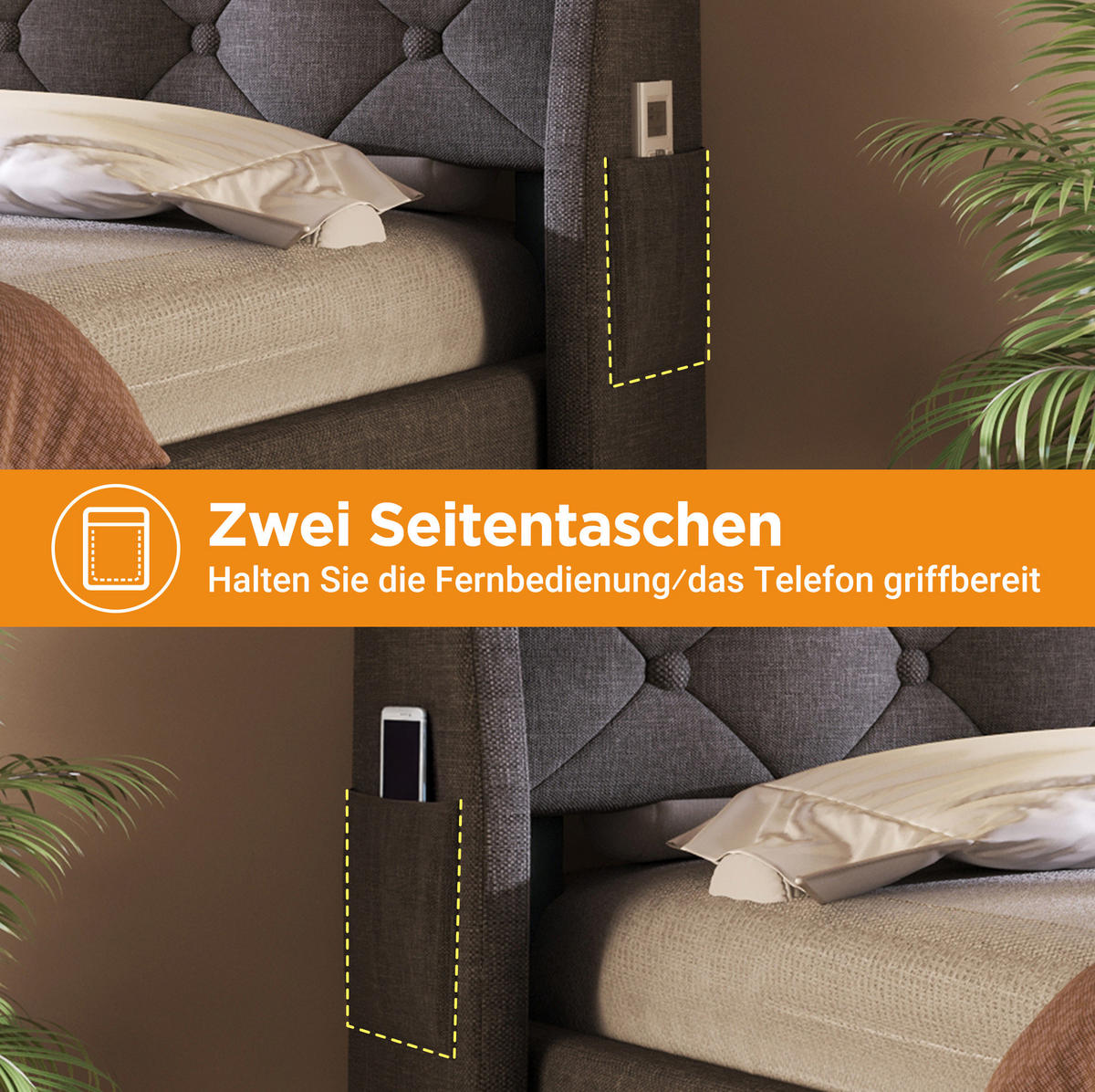 POLSTERBETT 160/200 cm Grau aus Leinen mit LED und Stauraum - Grau, Textil (160/200cm) - OKMYHOME
