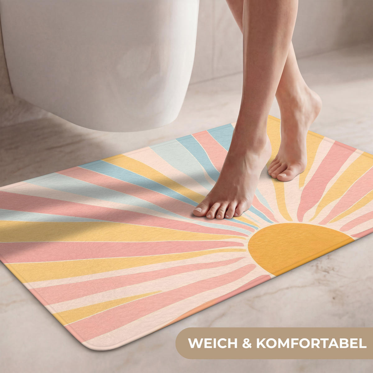 WC PŘEDLOŽKA Ilustrace - Slunce - Pastelové barvy 80x50 cm - pastelově modrá, textil/plast (80/1cm) - OnlyWow