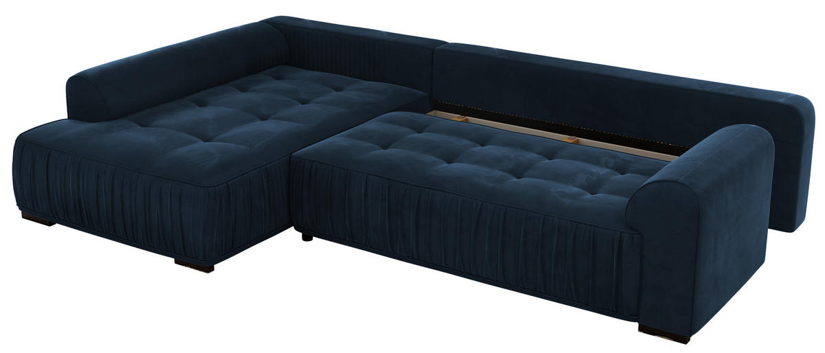 ECKSOFA ORTA Dunkelblau Velvet - Links - Blau/Schwarz, Textil (325/200cm) - MKS