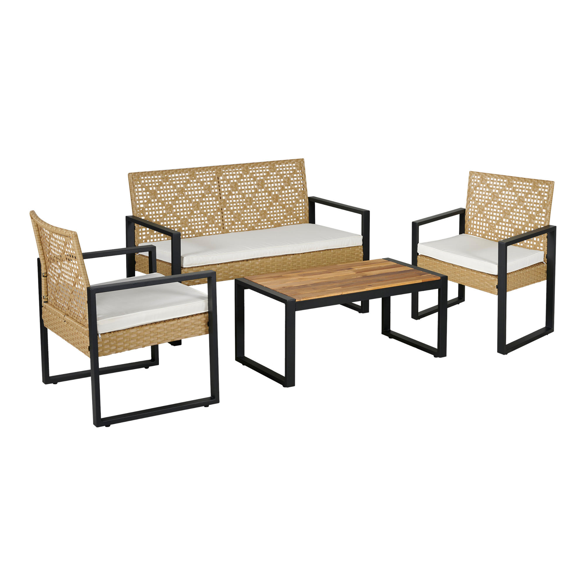LOUNGE-SET 4 TLG. Calciano - Beige/Naturfarben, Kunststoff/Metall - casa.pro