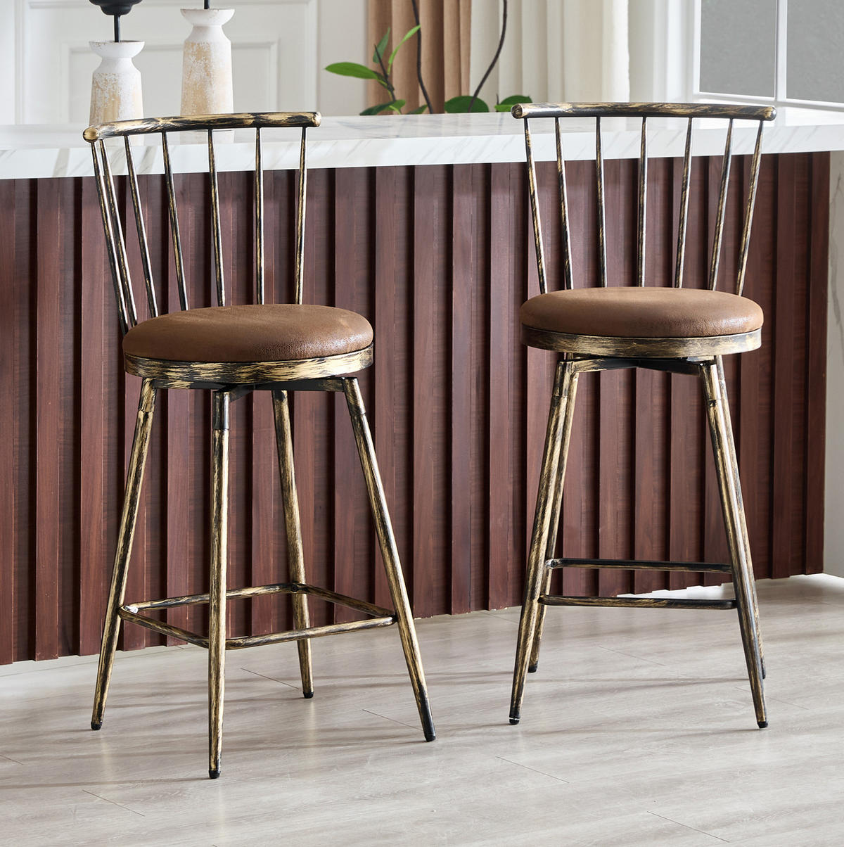 BARHOCKER Braun mit gepolstertem Sitz und Metallgestell - Braun, Textil (39/96/39cm) - MIVRAY