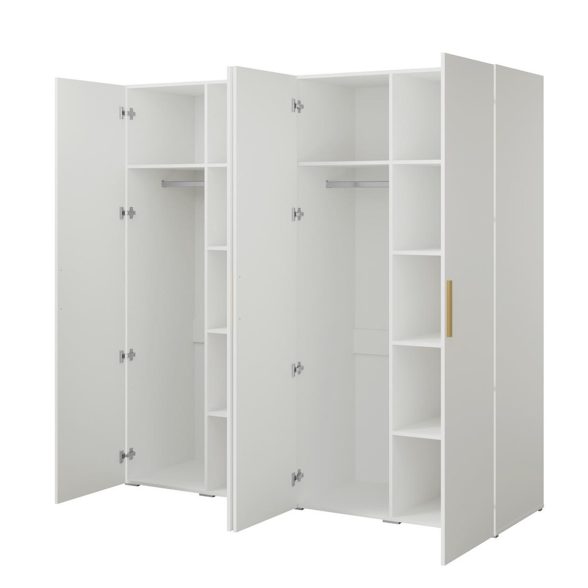 DREHTÜRENSCHRANK Napoli 4D 200 Weiß (schwarzer oder goldener Griff) - Silberfarben/Schwarz, Holzwerkstoff/Kunststoff (200/35/60cm) - mzm24