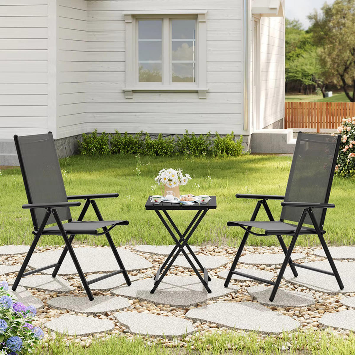 GARTENSTÜHLE, 2er-Set, klappbar, grau - Schwarz/Grau, Metall (48/67cm) - CLTYQ
