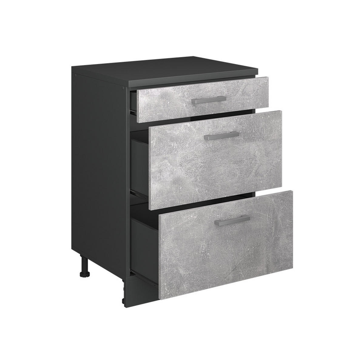 KUHINJSKA OMARA ZA POŠEVNE STREHE R-Line, Beton, 60 cm brez naklona z 3 predaloma - siva/antracit, leseni material (60/83.8/46cm) - Vicco