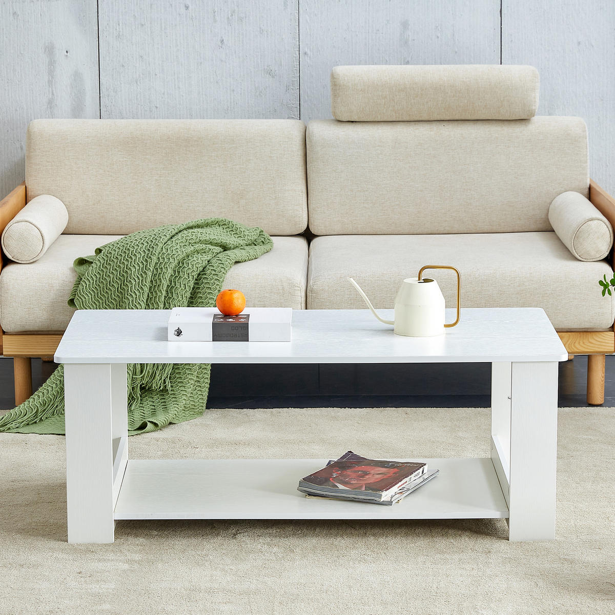COUCHTISCH 110/55/42 cm mit 2 Ablageflächen und offener Stauraumlösung aus MDF, Holzoptik, Weiß - Weiß, Holzwerkstoff (110/55/42cm) - Redom