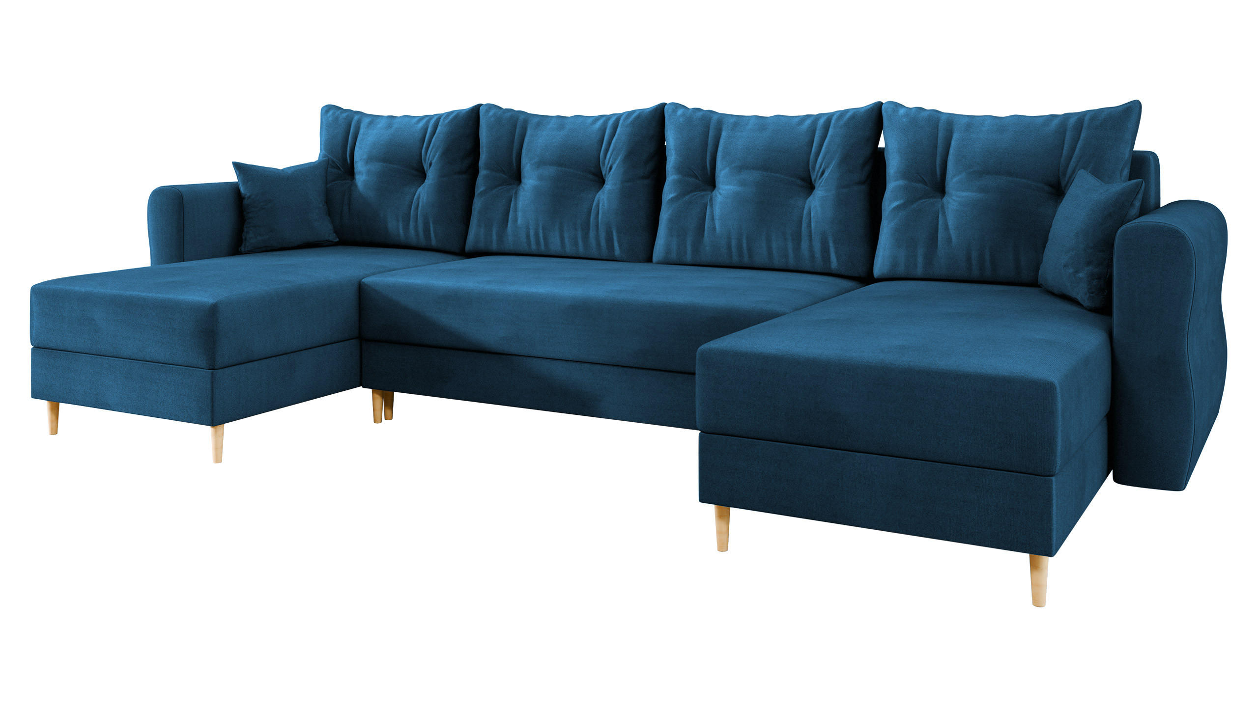 WOHNLANDSCHAFT Zako U - Blau/Naturfarben, Holz/Textil (310/85/138cm) - MIRJAN24